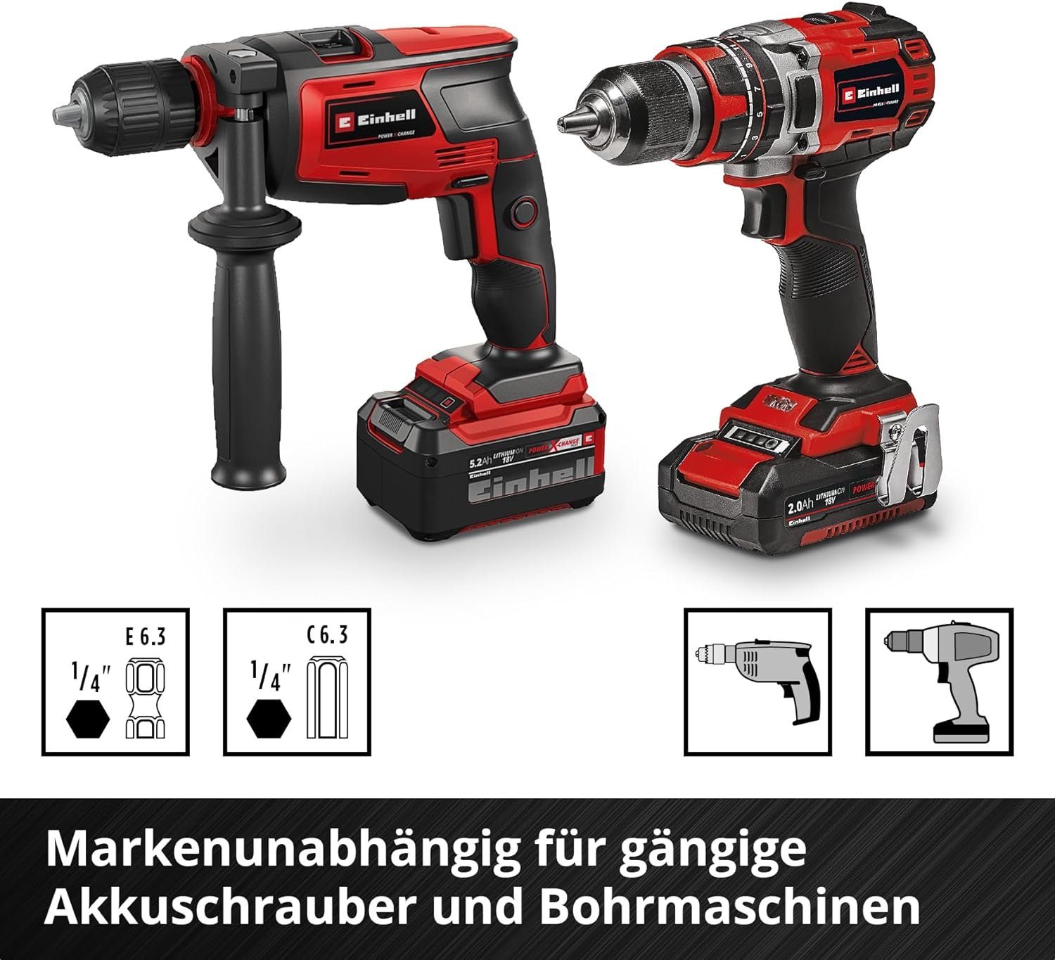 Holzbohrer-Set, E Schaft Einhell C45 Bitset, Werkzeugstahl, und 6.3 S-CASE 10-tlg. Bohrer-