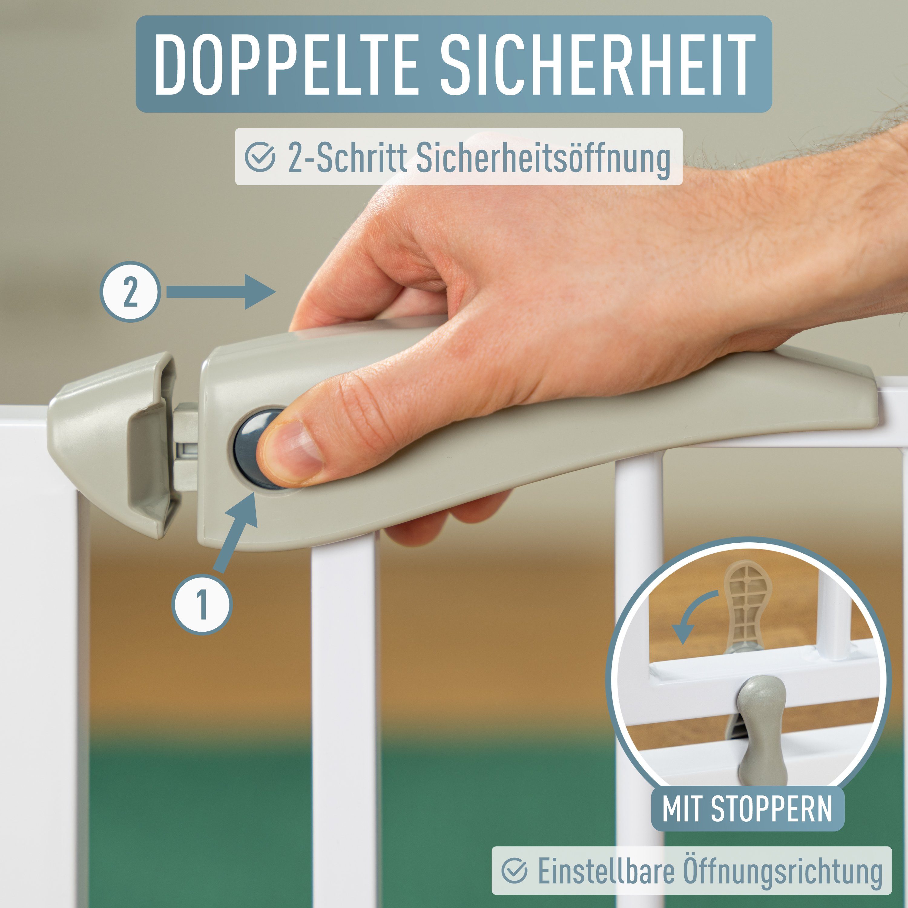 ib style Türschutzgitter Berrin Treppengitter 67-75 cm inkl. Y-Adapter, Ohne Bohren, Sicherheitsgitter für Türen und Treppen, Zum Klemmen – Bild 4 von 4