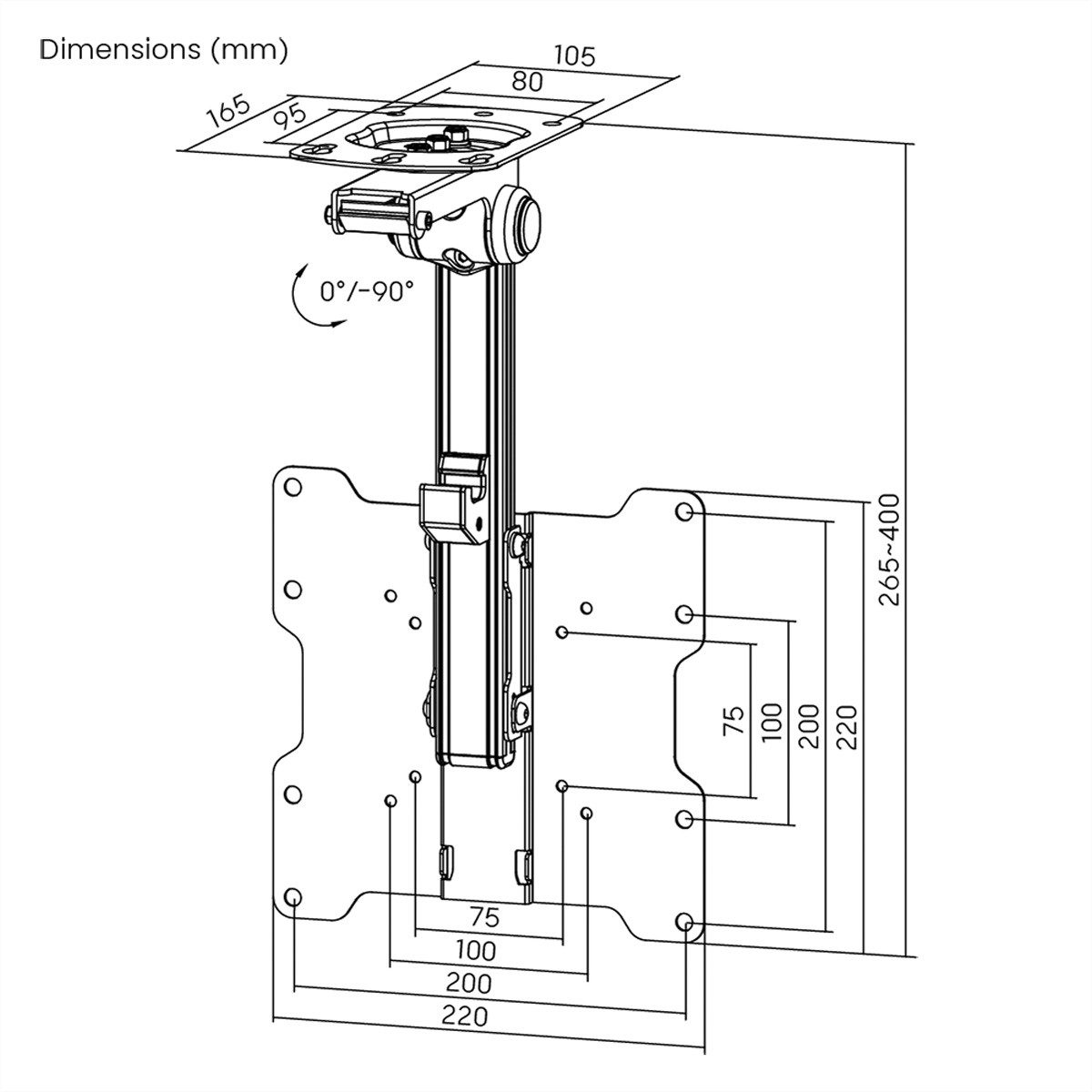VALUE Monitor-Halterung TV-Deckenhalterung, (bis 37 Zoll, klappbar, 17-37 Zoll, bis 20 kg)