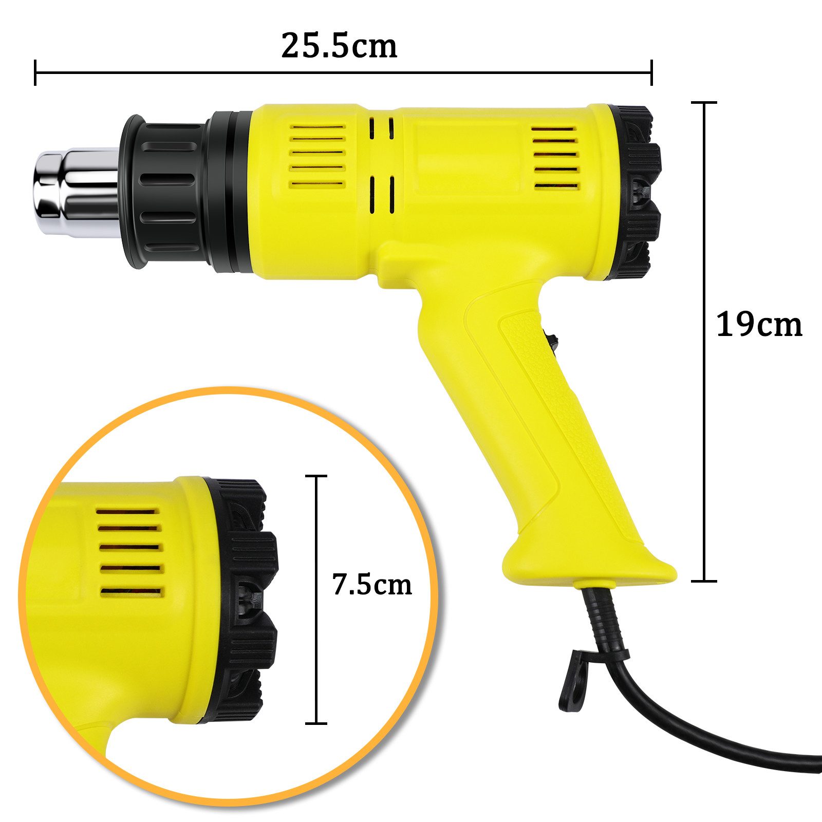 ZMH Heißluftgebläse Heißluftfön 2000W Regelbar Kit 60℃- 600℃ Kerzen Schrumpfschlauch, 2000 in W, bis max. 600,00 °C, (Set, 6-tlg., 1*Heißluftpistole&4 Münder), Multi-funktionelle Düsen Temperatur- &Luftstromeinstellungen