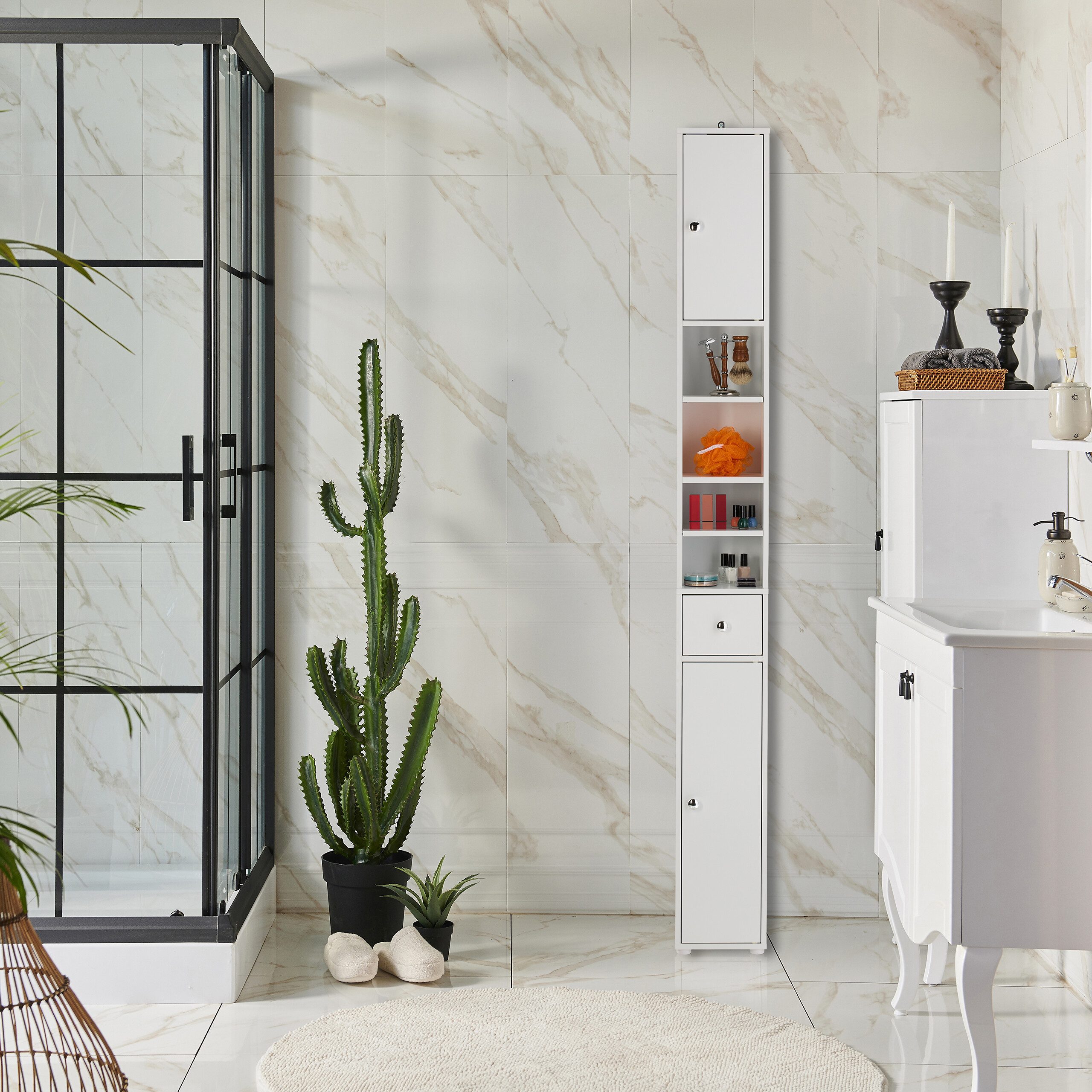 relaxdays Hochschrank Hoher Badezimmerschrank 2 Türen günstig online kaufen