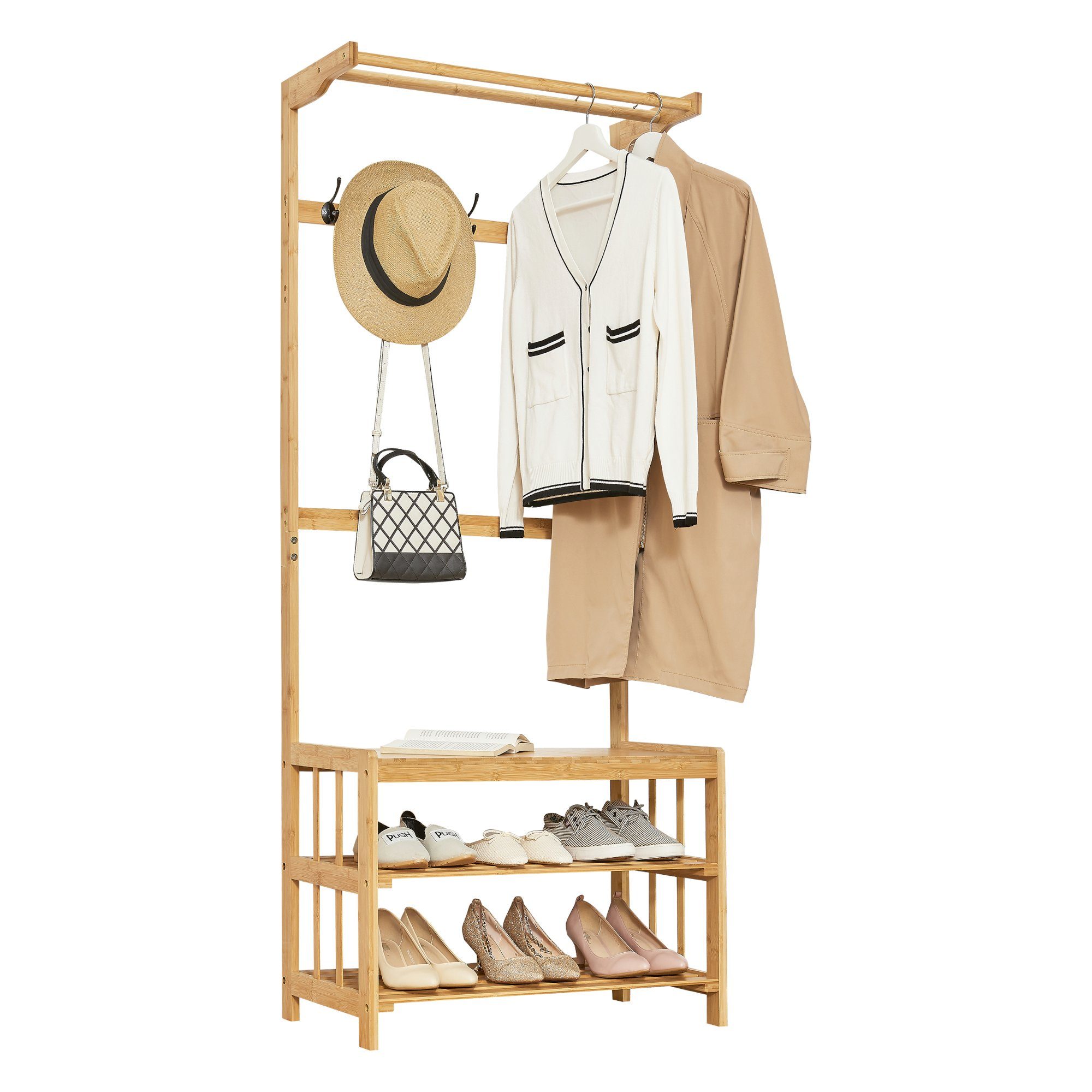 en.casa Garderobenständer, »Tornio« Bambus-Kleiderständer mit 2 Ablagen günstig online kaufen