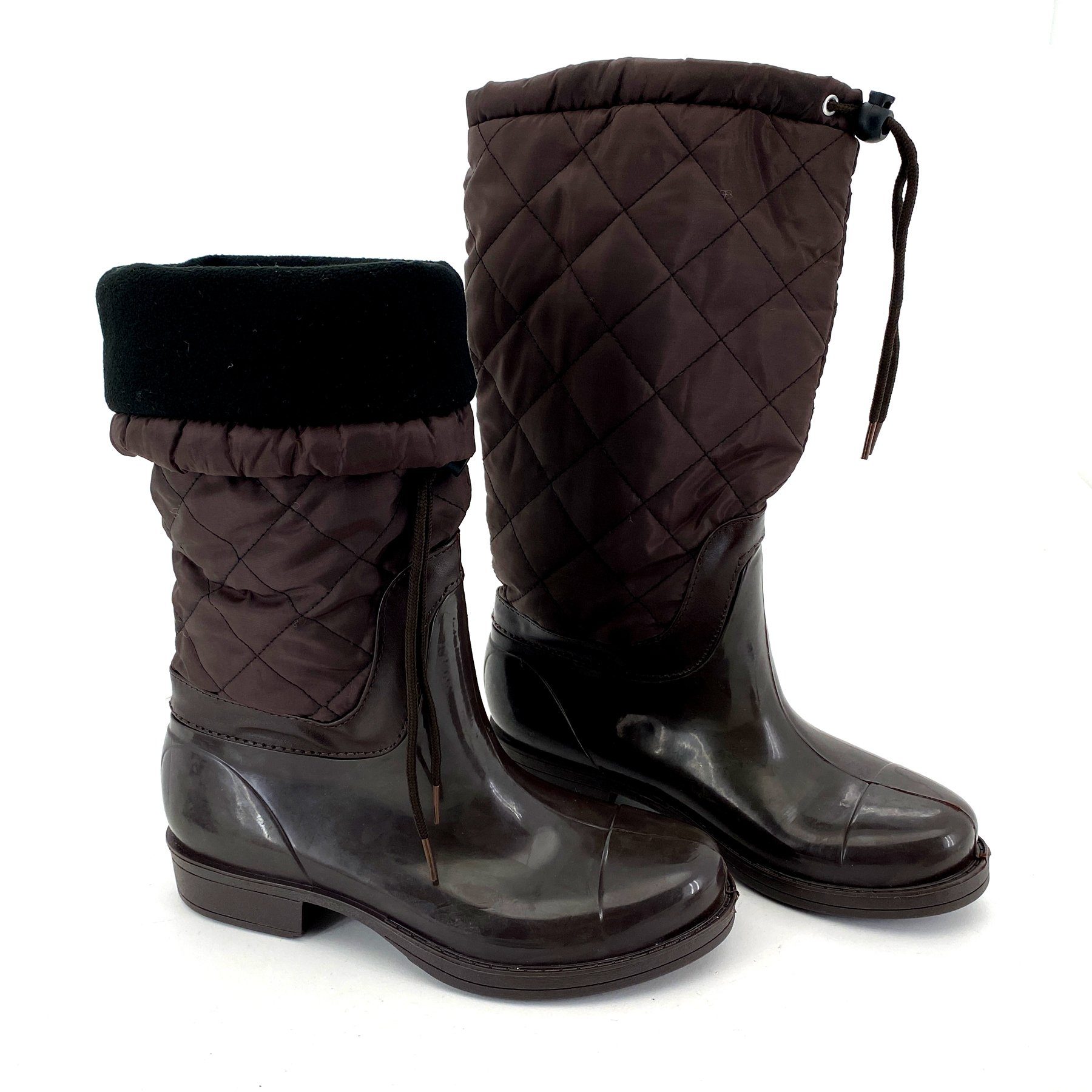 heimtexland Gummistiefel Daunen Stiefel Hochschaft Trend Boots Gummistiefel (Typ880, Braun) gesteppt I wasserdicht I Damen Mädchen Regenstiefel