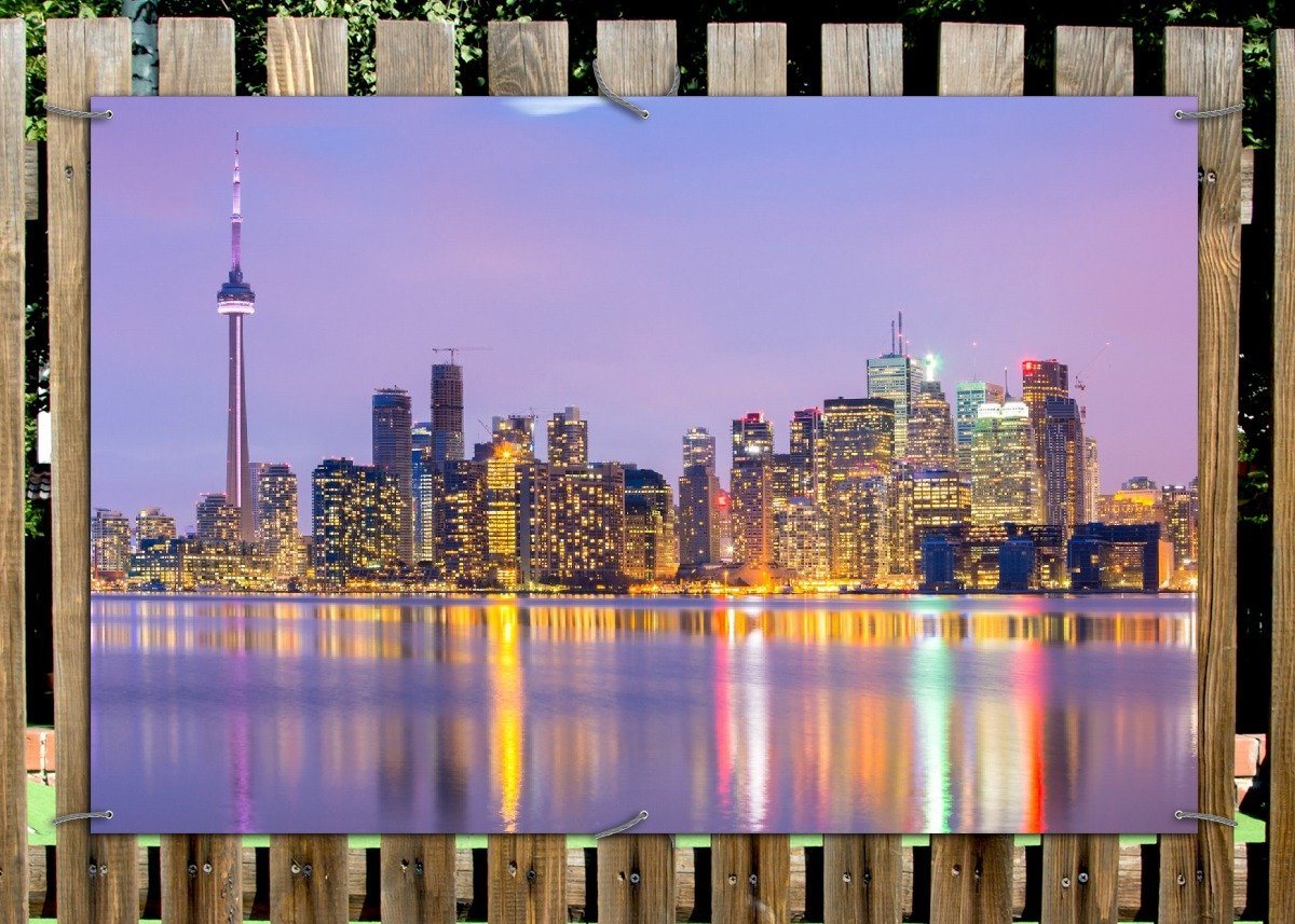 Thumbnail - Wallario Sichtschutzzaunmatten Toronto Skyline - Kanada am Abend