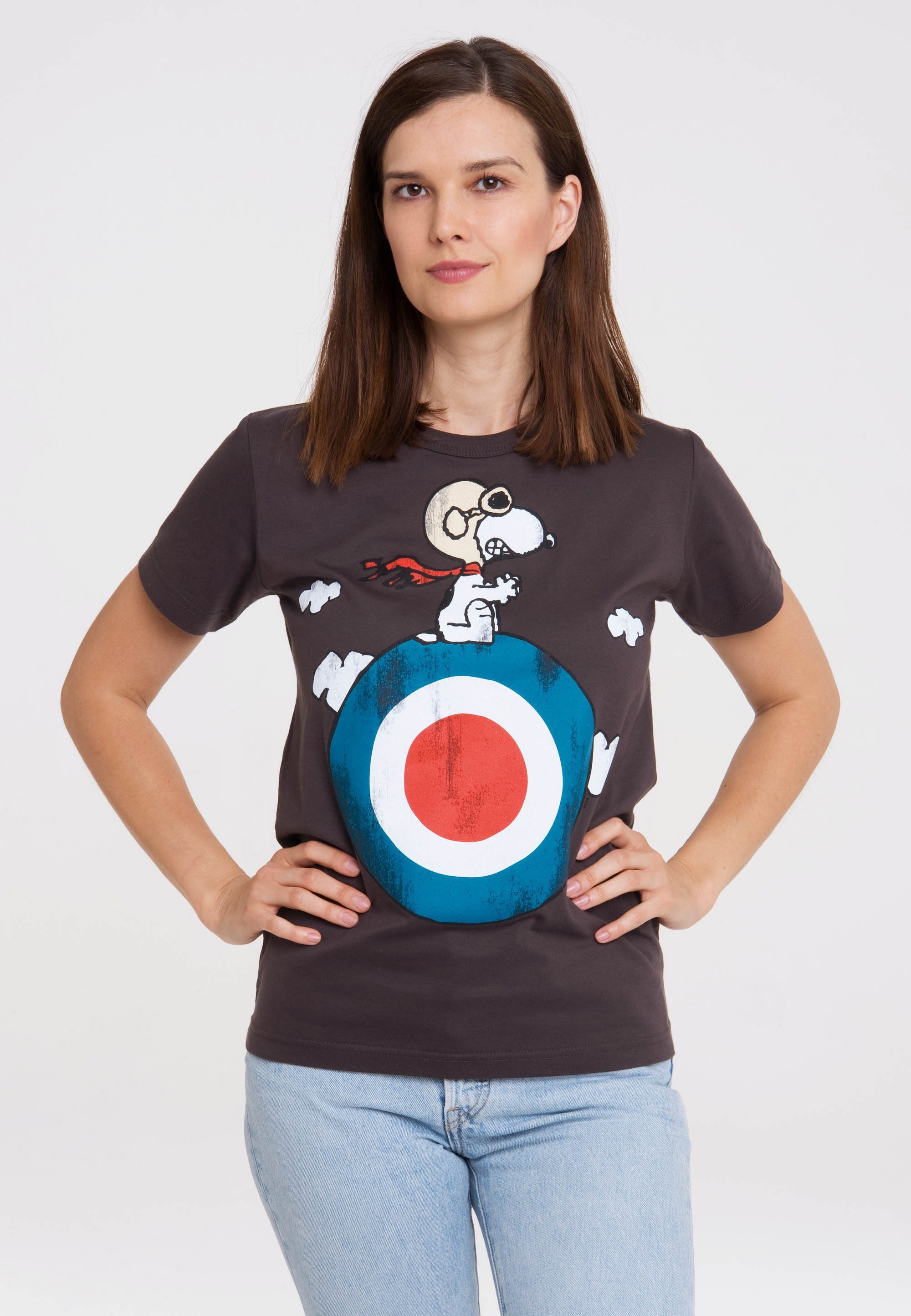 Echte Produktgarantie LOGOSHIRT - mit T-Shirt lizenziertem dunkelgrau Print Snoopy Peanuts