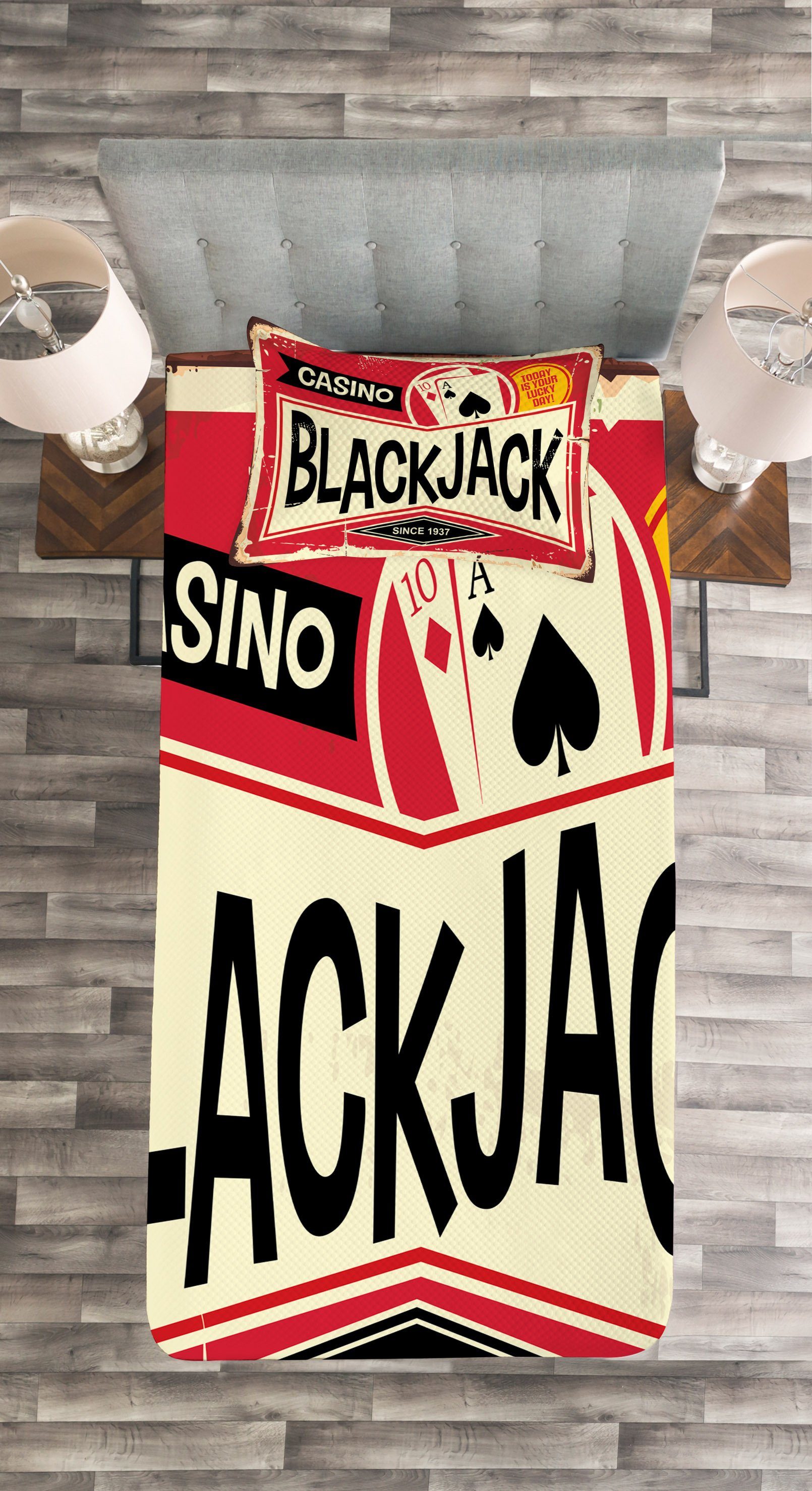 Tagesdecke mit Waschbar, Poker Casino Sign Zeige Set Kissenbezügen Abakuhaus, Blackjack