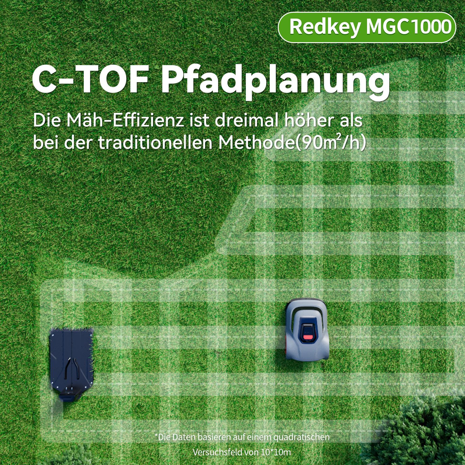 Redkey Rasenmähroboter MGC1000 Akku Rasenroboter Kabelbruch Finden Automatisch, bis 1000 m² Rasenfläche, (Steuerung über APP WiFi/Bluetooth), Automatisch Aufladefunktion