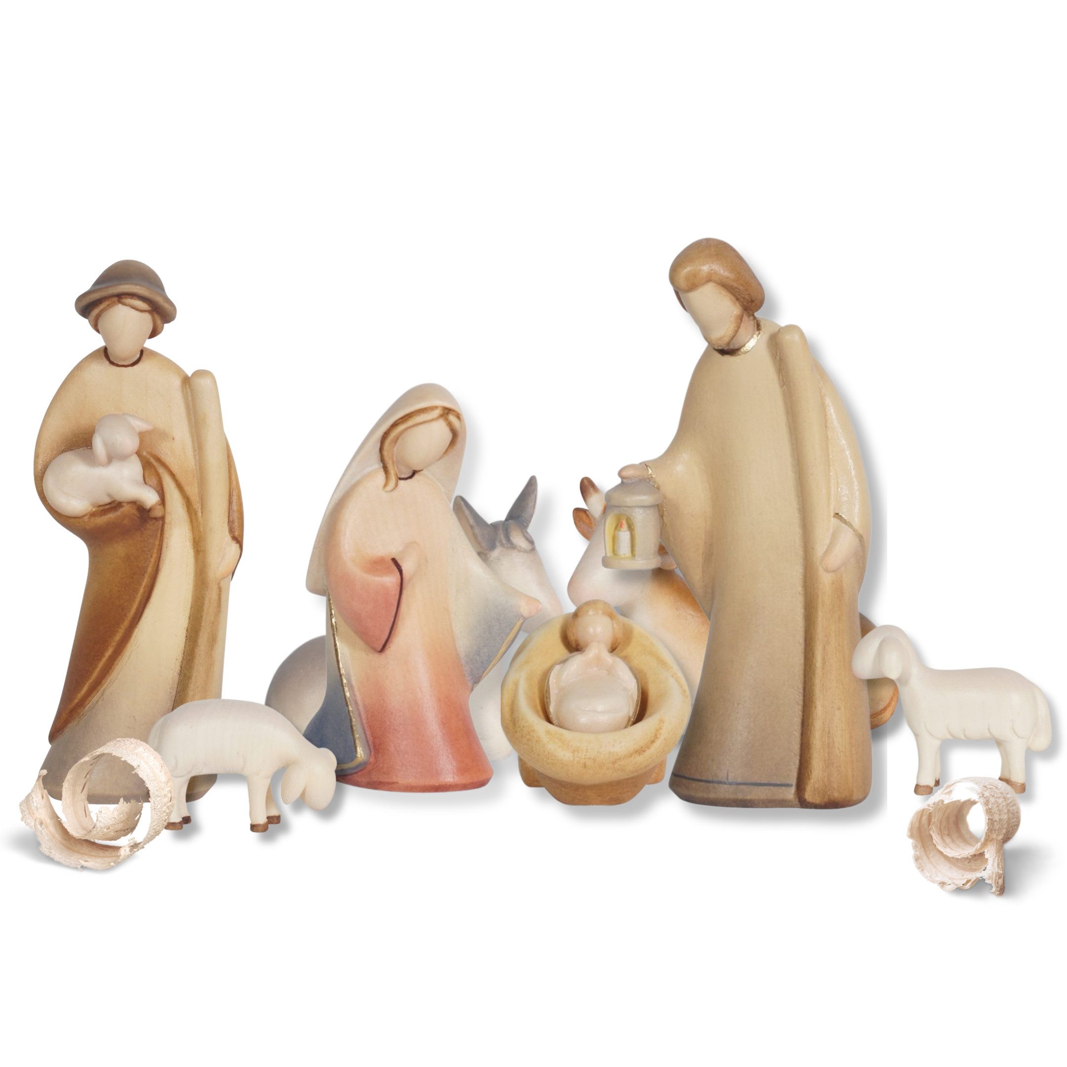Akantus Krippe Krippenfiguren aus Holz: 8-teiliges Krippenfiguren Set (bemalt), holzgeschnitzt, handbemalt, Ahornholz, Made in Südtirol