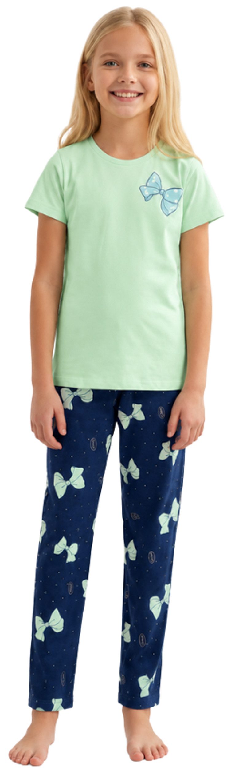 Vienetta Schlafanzug Kids (Set, 2 tlg., 2-teilig) Mädchen Pyjama Kurzarm lange Hose Baumwolle