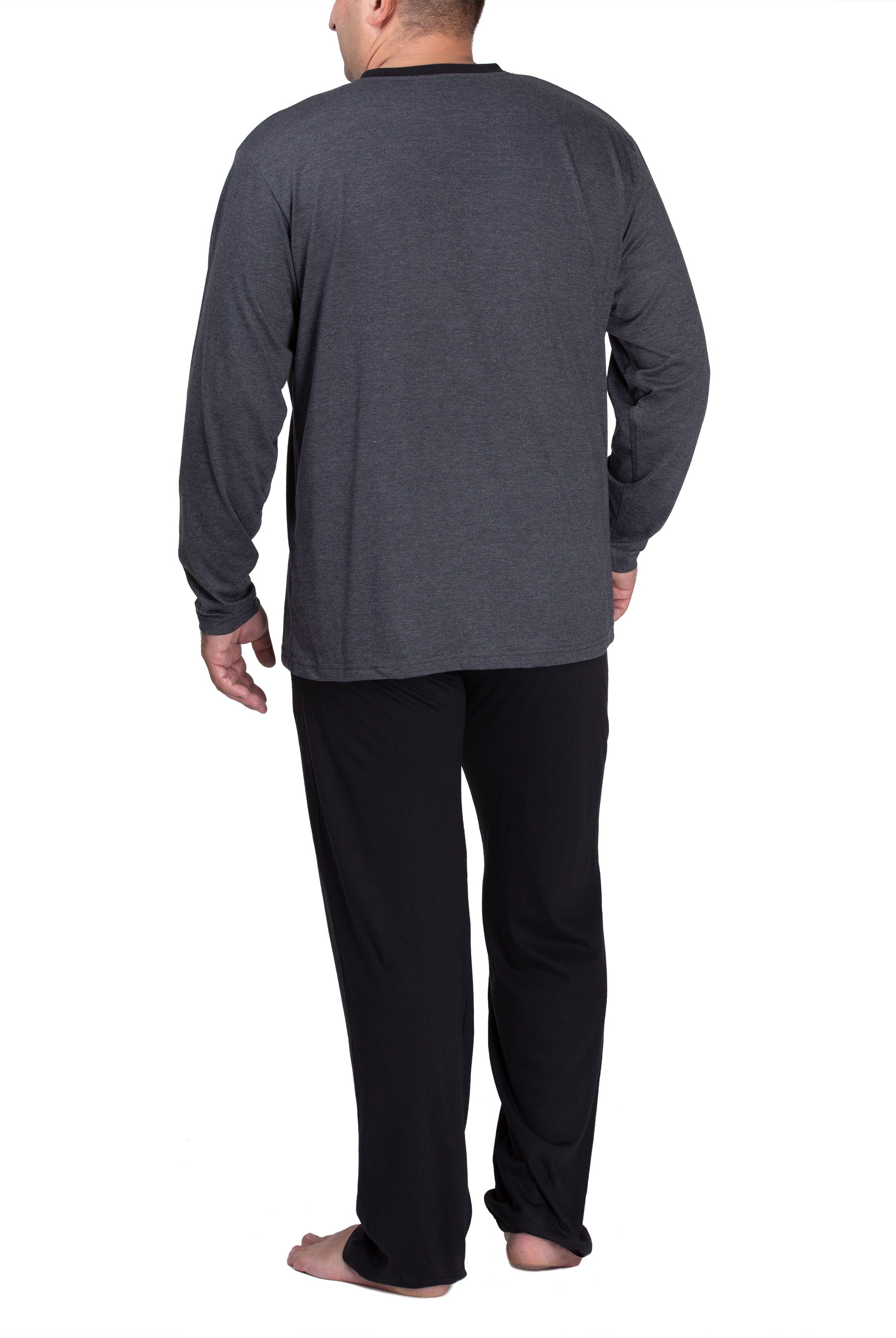 Moonline Pyjama Schlafanzug Herren aus (XXL-5XL) anthrazit lang Übergröße in Baumwolle