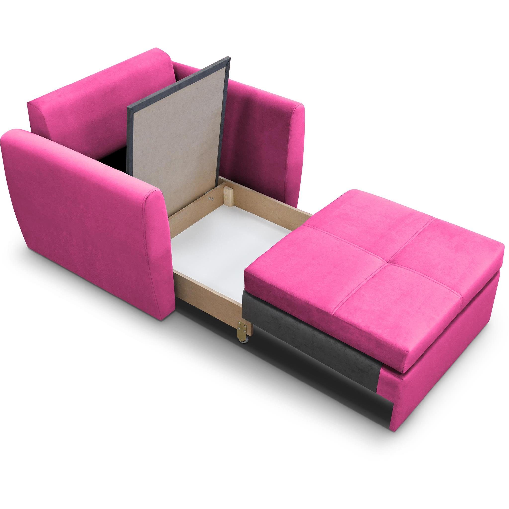 Rosa (im Polstersessel (trinity 10) Relaxsessel Beautysofa Design), Schlaffunktion, Sessel modernes Velours aus Bettkasten Kamel und mit