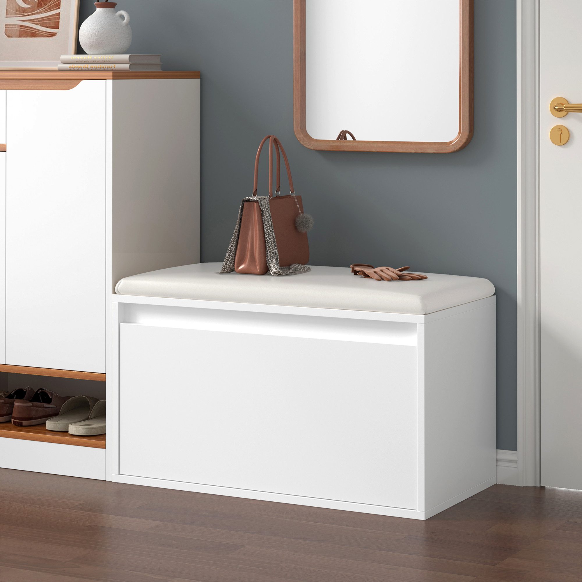 en.casa Schuhbank, Schuhbank »Degerfors« mit Schublade 80 x 39 x 45 cm Weiß