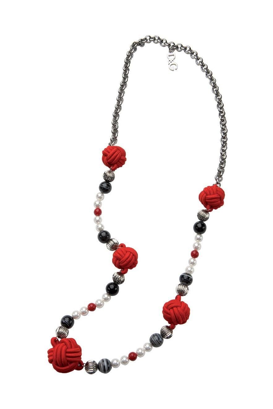 D&G Collier Geisha, aus Edelstahl, Silber, mit verschiedenen Elementen, 80cm lang, vintage