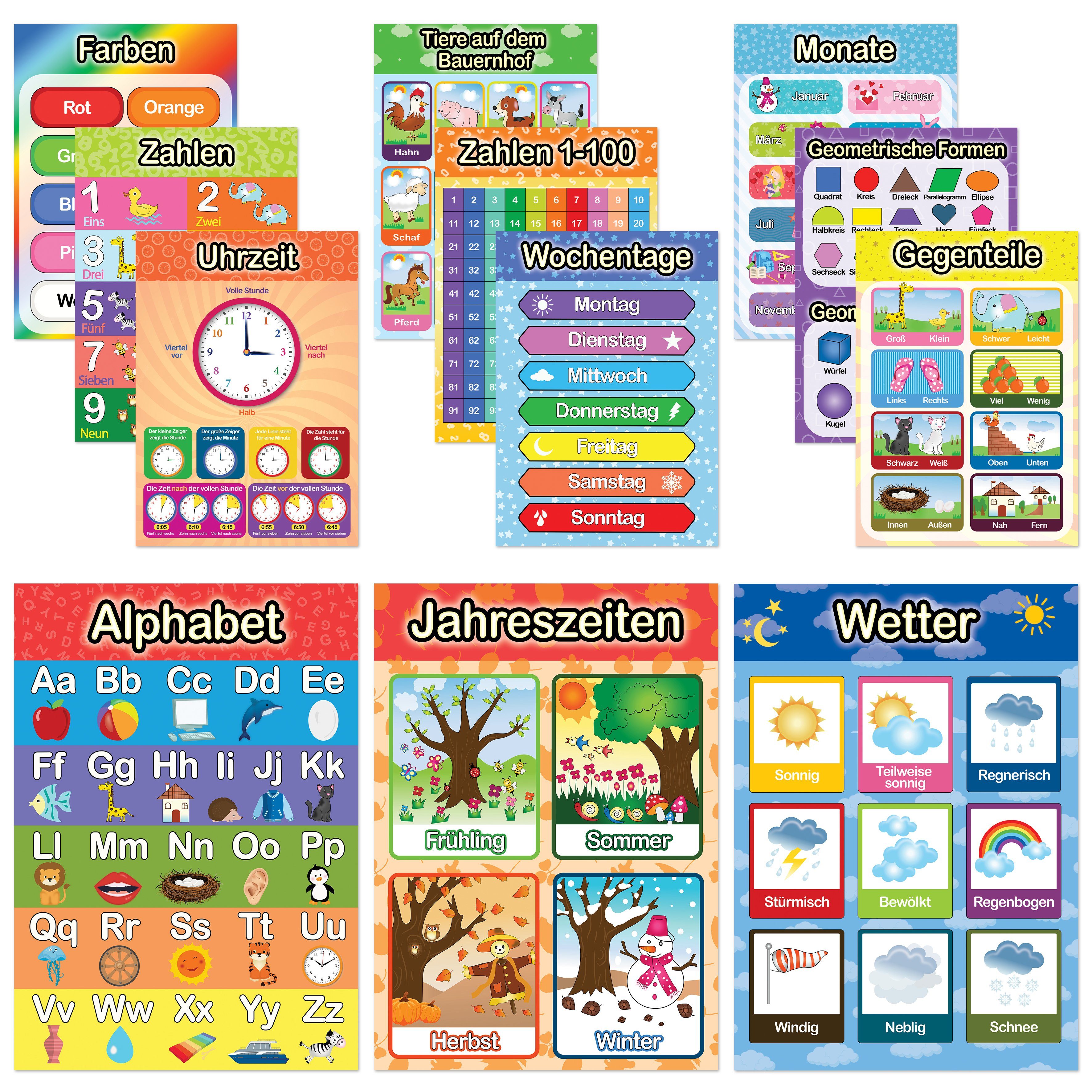 Likarto Poster 12 pädagogische Montessori Lernposter, günstig online kaufen