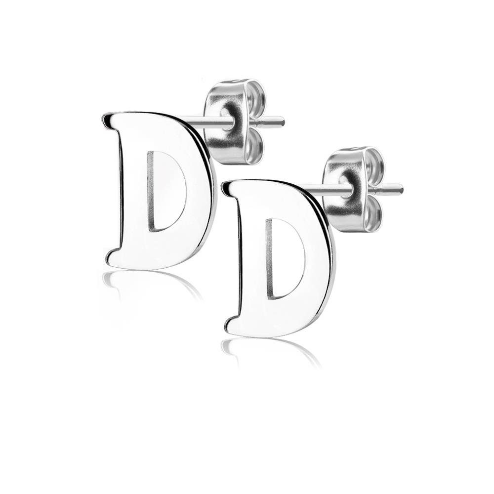 BUNGSA Damen Stück), (1 Silber Ohrstecker-Set Ohrschmuck Paar Buchstaben Edelstahl Ohrringe Ohrstecker 2-tlg), aus (2