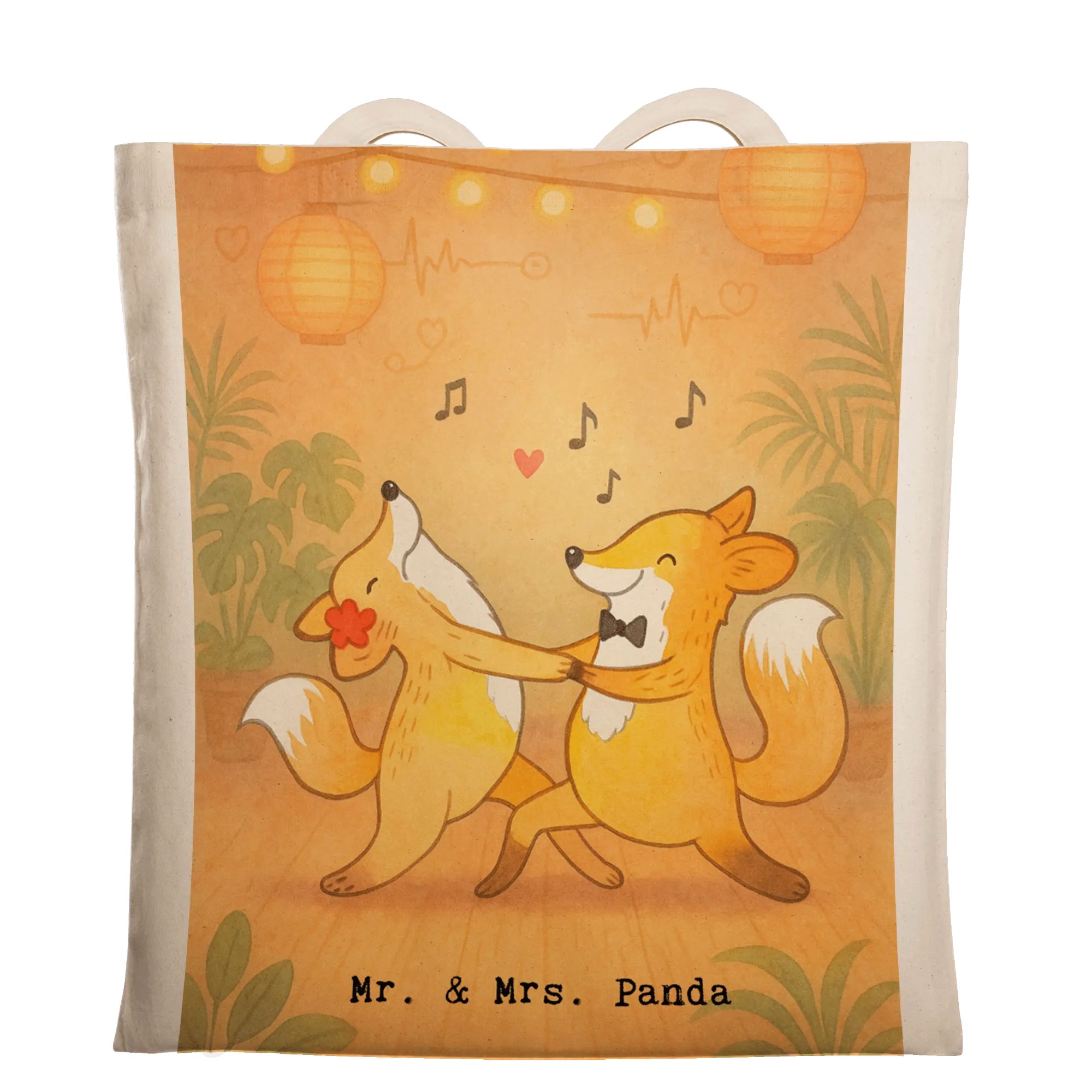 Mr. & Mrs. Panda Tragetasche Füchse Salsa tanzen Design, Tragetasche, Weiß, Einkaufstüte, Beutelta (Packung, 1-tlg), Beuteltasche Schultertasche Jutetasche
