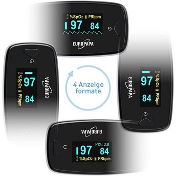 EUROPAPA Pulsoximeter Pulsoximeter,Fingerpulsoximeter, Oximeter ideal zur schnellen Messung der Sauerstoffsättigung (SpO2), facher Pulsmesser für Erwachsene–OLED Anzeige