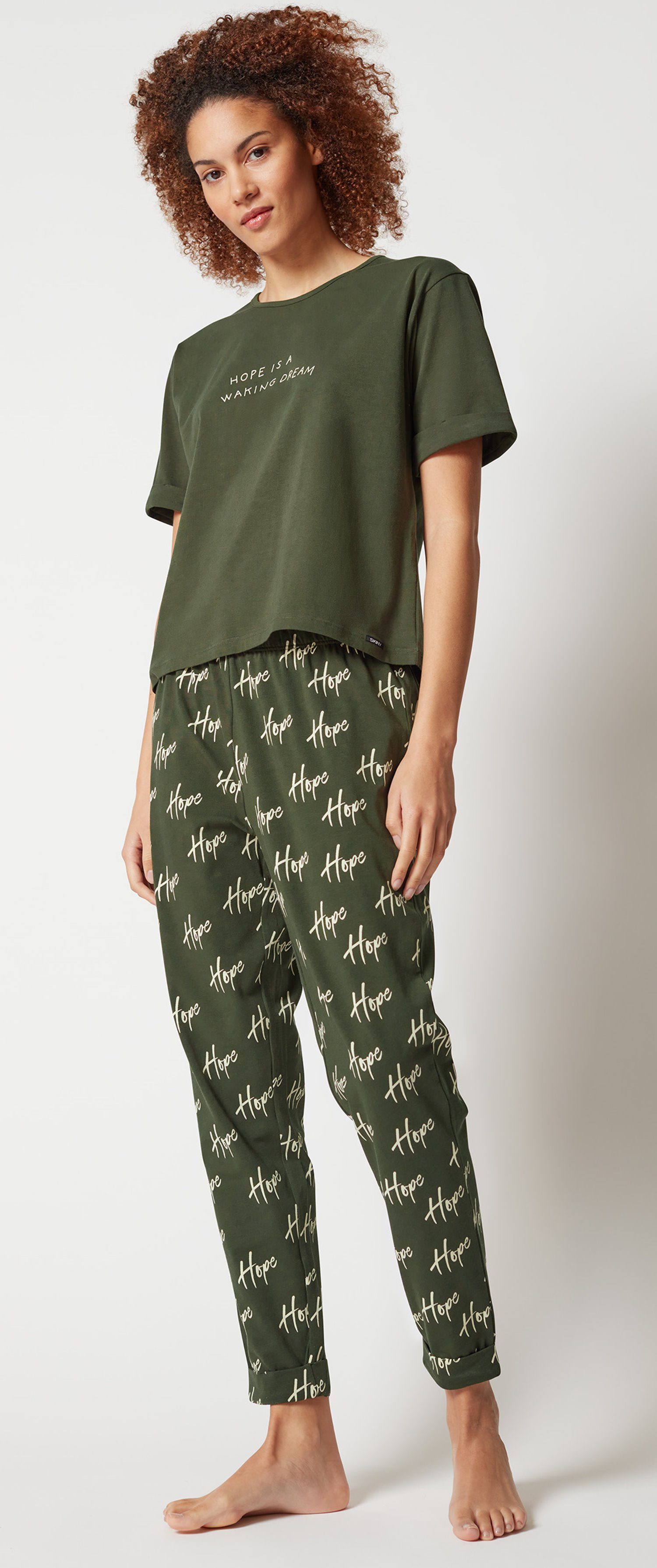 Skiny Schlafanzug Damen Schlafanzug (2 tlg) Modisches Design, Material: 95%  Baumwolle, 5% Elastan | Pyjama-Sets