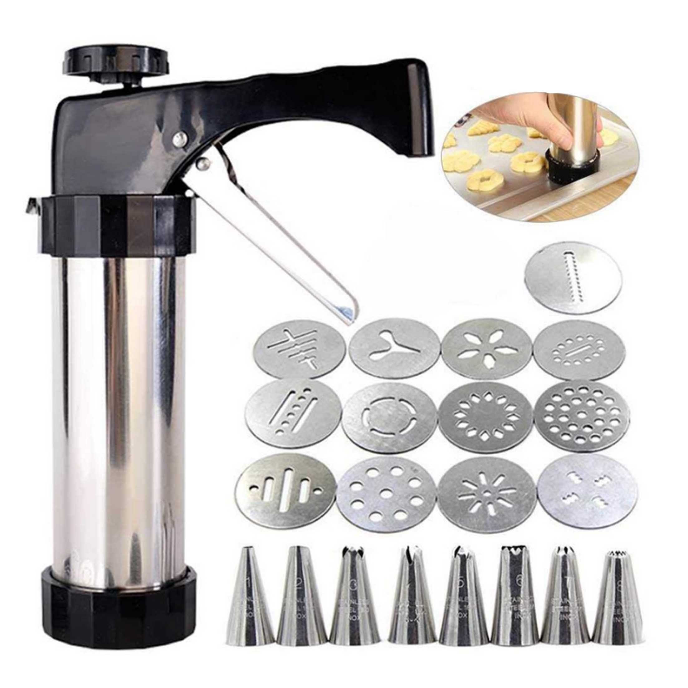 KINSI Gebäckpresse Biskuitpistole, Cremerahmenpistole, Backwerkzeug, Förmchenset, (21-tlg), Mit 13 Formen und 8 Paspelspitzen, Ideal für Kekse, Sahne