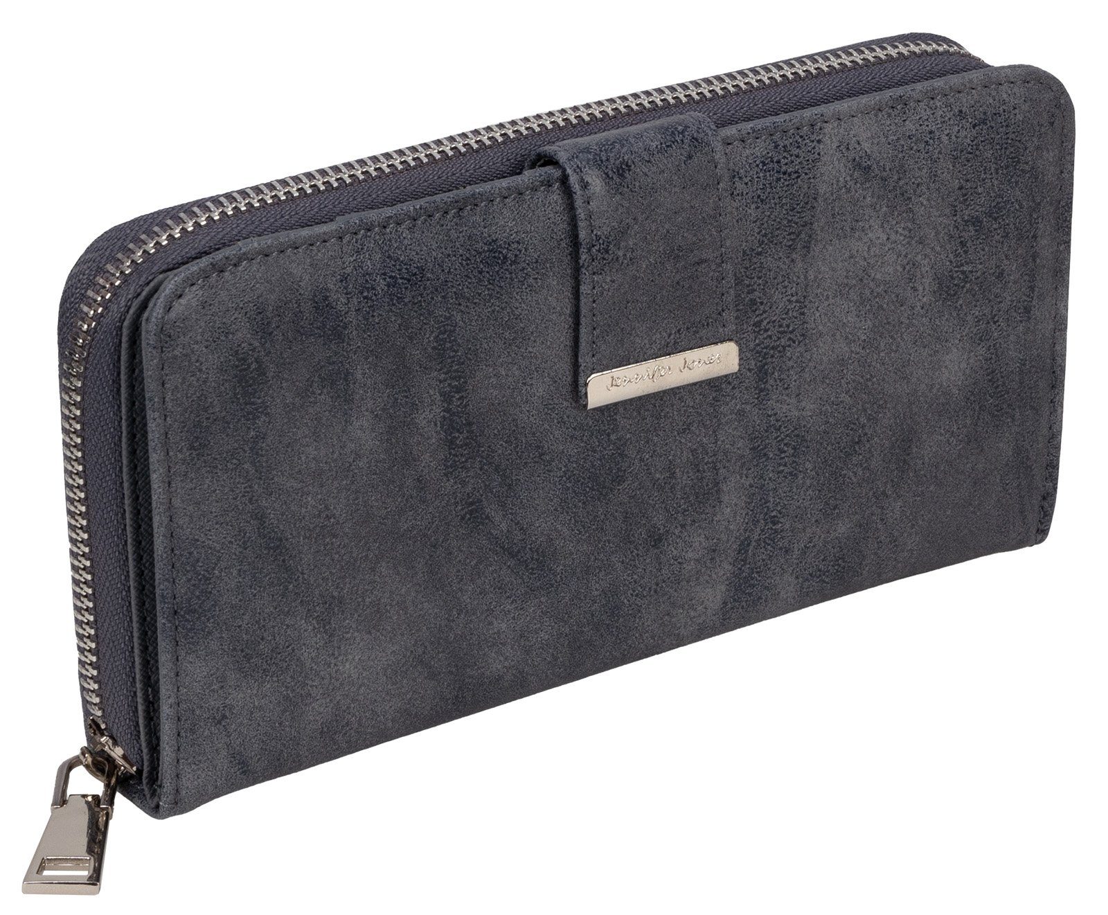 Jennifer Jones Kellnerbörse JENNIFER JONES XXL Damen Geldbörse Portemonnaie Clutch 19 Karten Blau, Damen Geldbörse klappbar mit Reißverschluss Portemonnaie Geldbeutel Grau