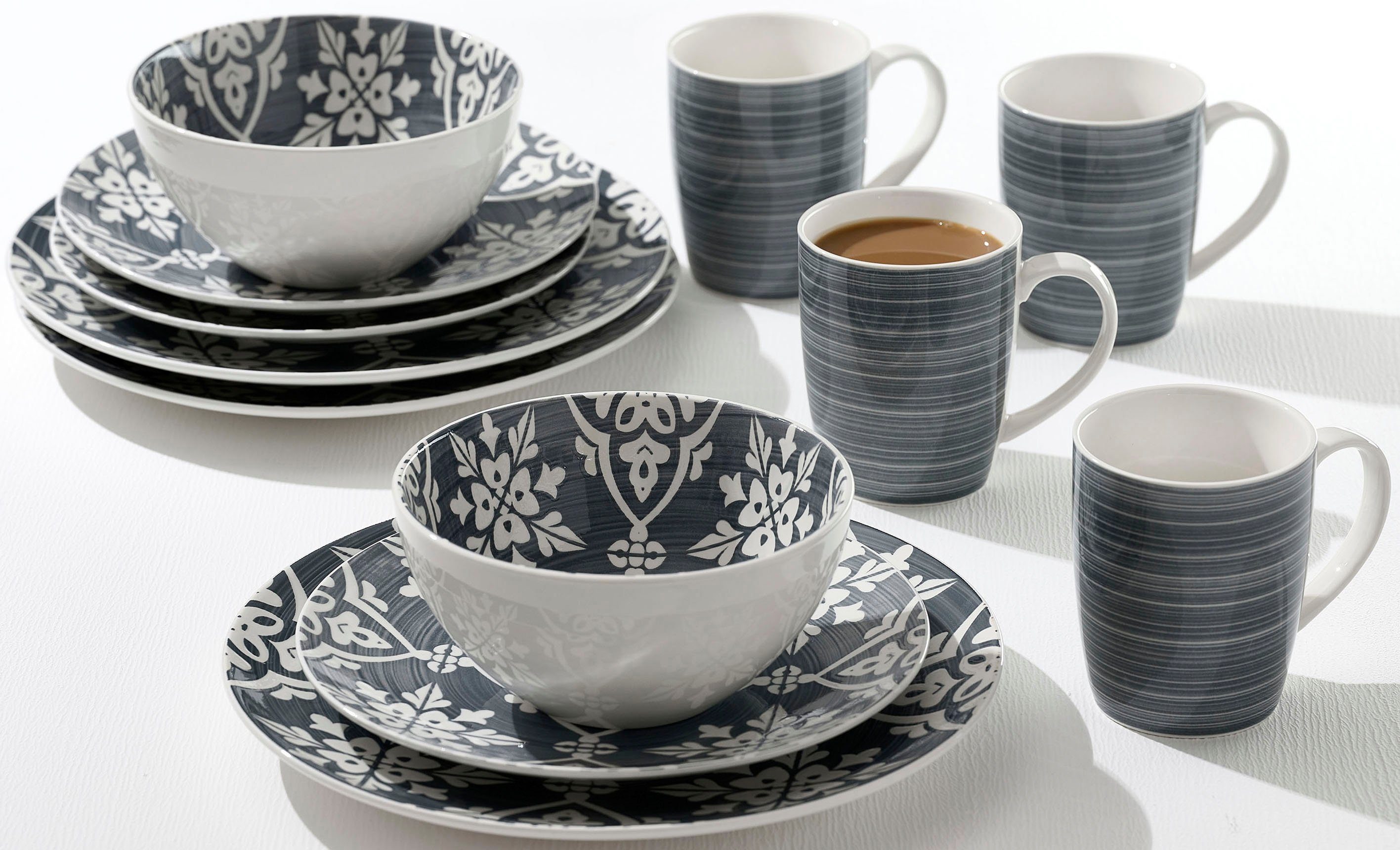 Ritzenhoff & Breker Kombiservice Salina (16-tlg), 4 Personen, Porzellan, Geschirr-Set, Ornament-Dekor