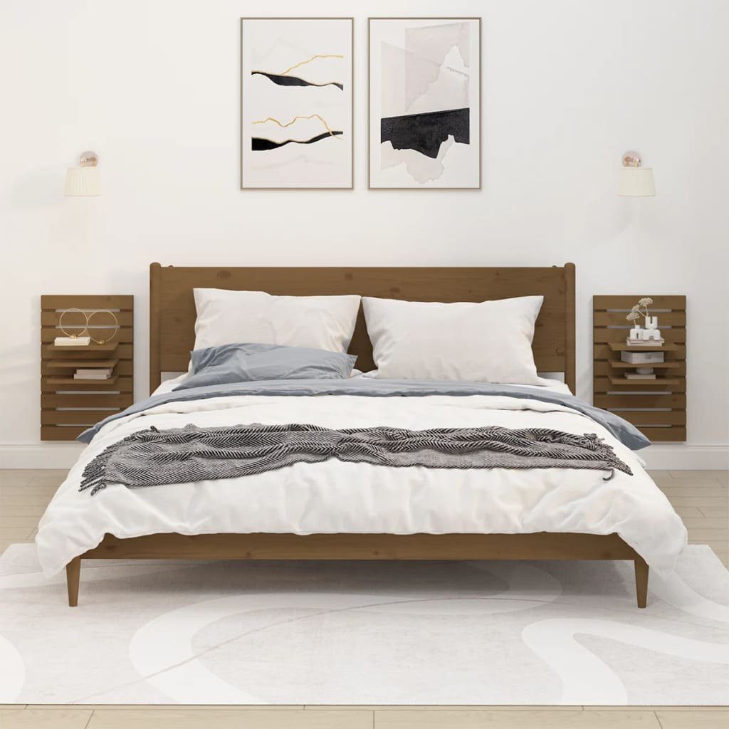furnicato Wandregal aus massivem Kiefernholz 40 x 17,5 x 63 cm Honigbraun, 2-tlg., Regalboard mit 3 flexiblen Ablagen und viel Stauraum für Wohnräume