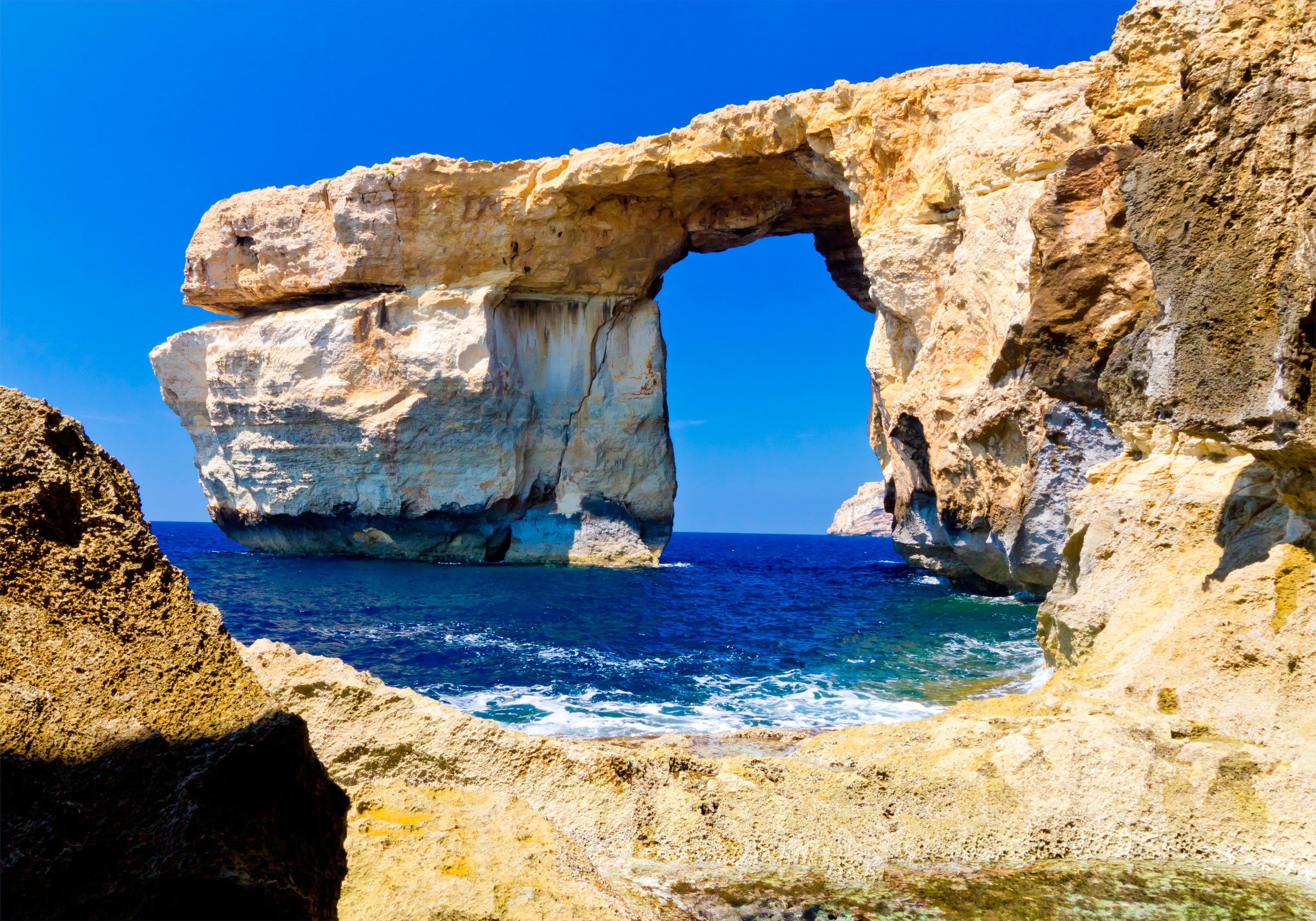 wandmotiv24 Fototapete Insel, Blaues Fenster Gozo, glatt, Wandtapete, Motivtapete, matt, Vliestapete