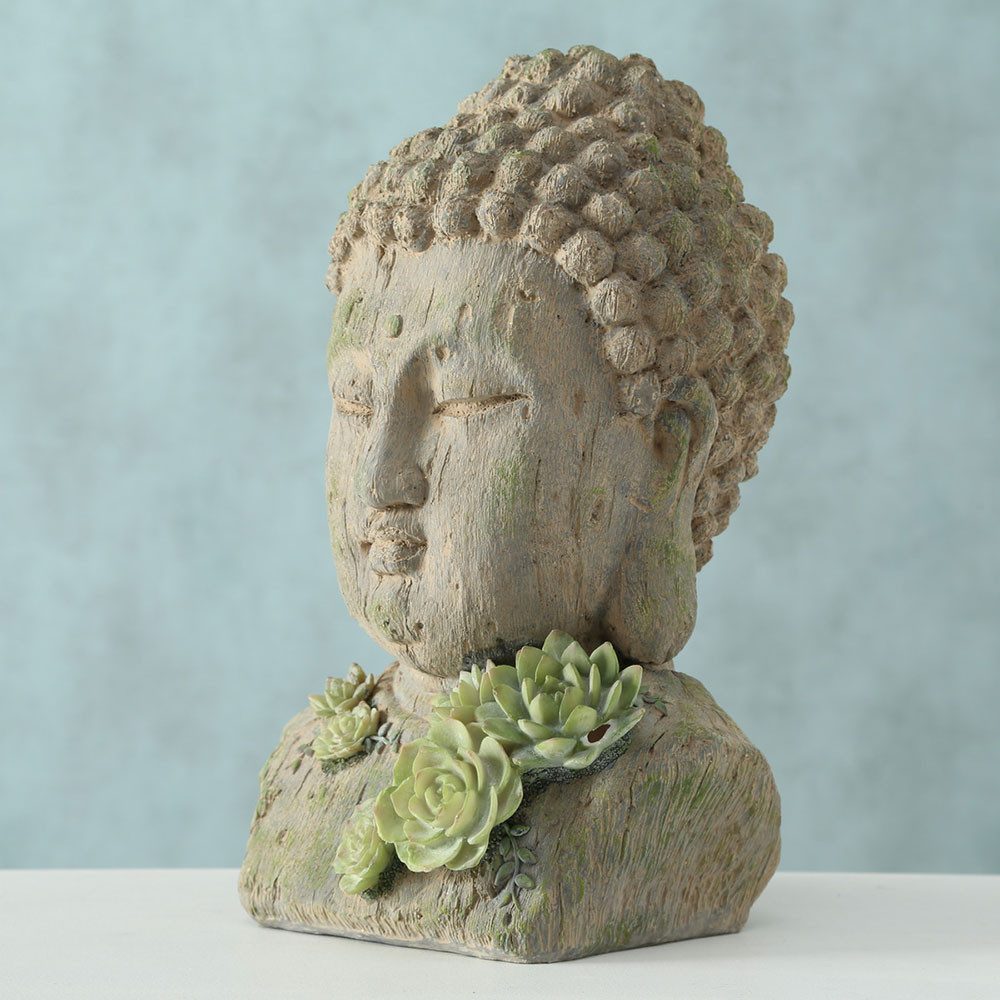 BOLTZE Buddhafigur, Buddha Kopf Deko Figur, Büste mit Lotusblumen, Kunstharz H 35 cm