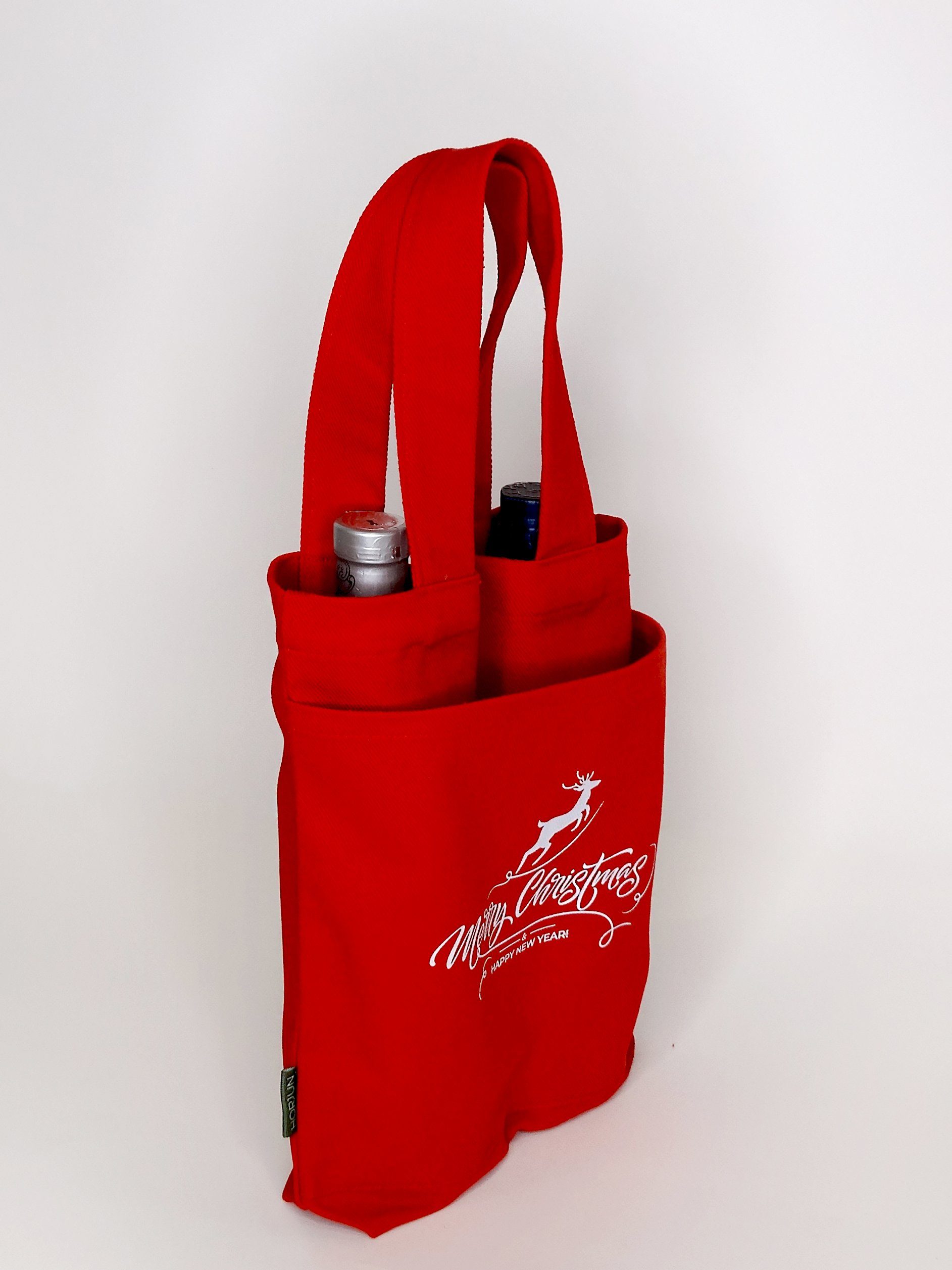 Horjun Flaschenträger Weinsäckchen, Wein Geschenktaschen (Weihnachtsgeschenke, 2-St., Flaschenkorb), 100% Baumwolle, Gabardine Stoff