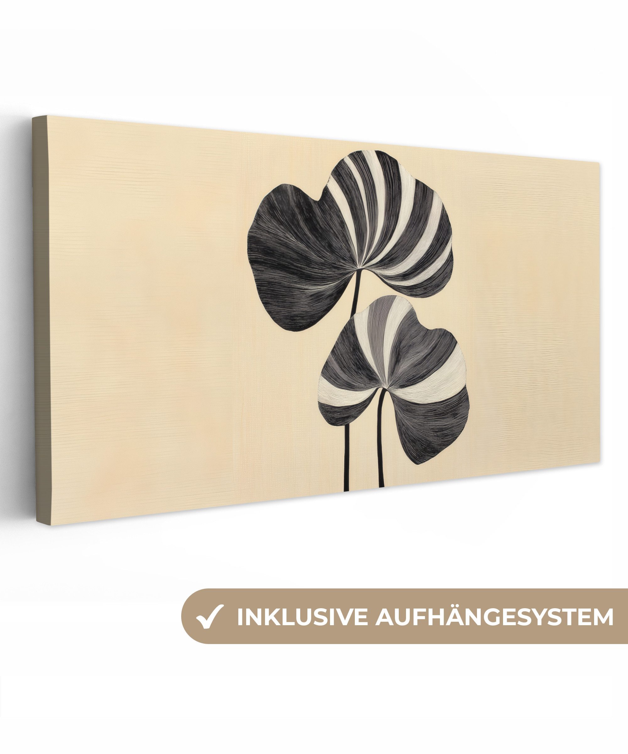 OneMillionCanvasses® Leinwandbild Panorama Schwarz - Blätter günstig online kaufen