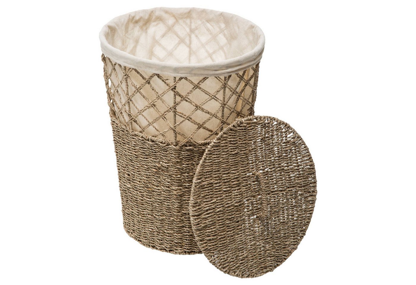 Atmosphera Créateur d'intérieur Wäschekorb Wäschekorb aus Seegras, 38 cm, Einsatz aus Baumwolle