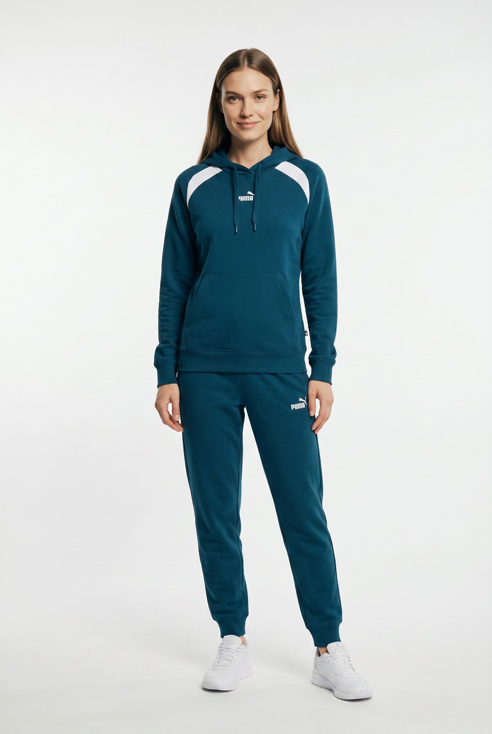 PUMA Trainingsanzug HOODED SWEAT SUIT FL CL (2-tlg), zweiteiliges Set, mit Kapuze, aus Baumwolle und Polyester, Regular Fit