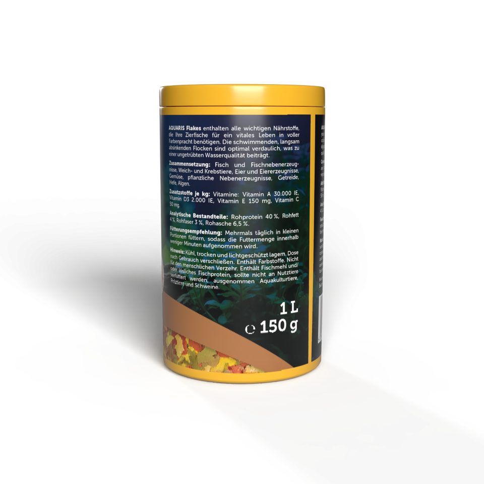 Aquaris Aquarium Fischfutter Flakes Flockenfutter für Zierfische - 150g / 1 L, Hauptfutter für: Fische, leicht verdaulich, trübt das Wasser nicht, 40 % Rohprote – Bild 3 von 5