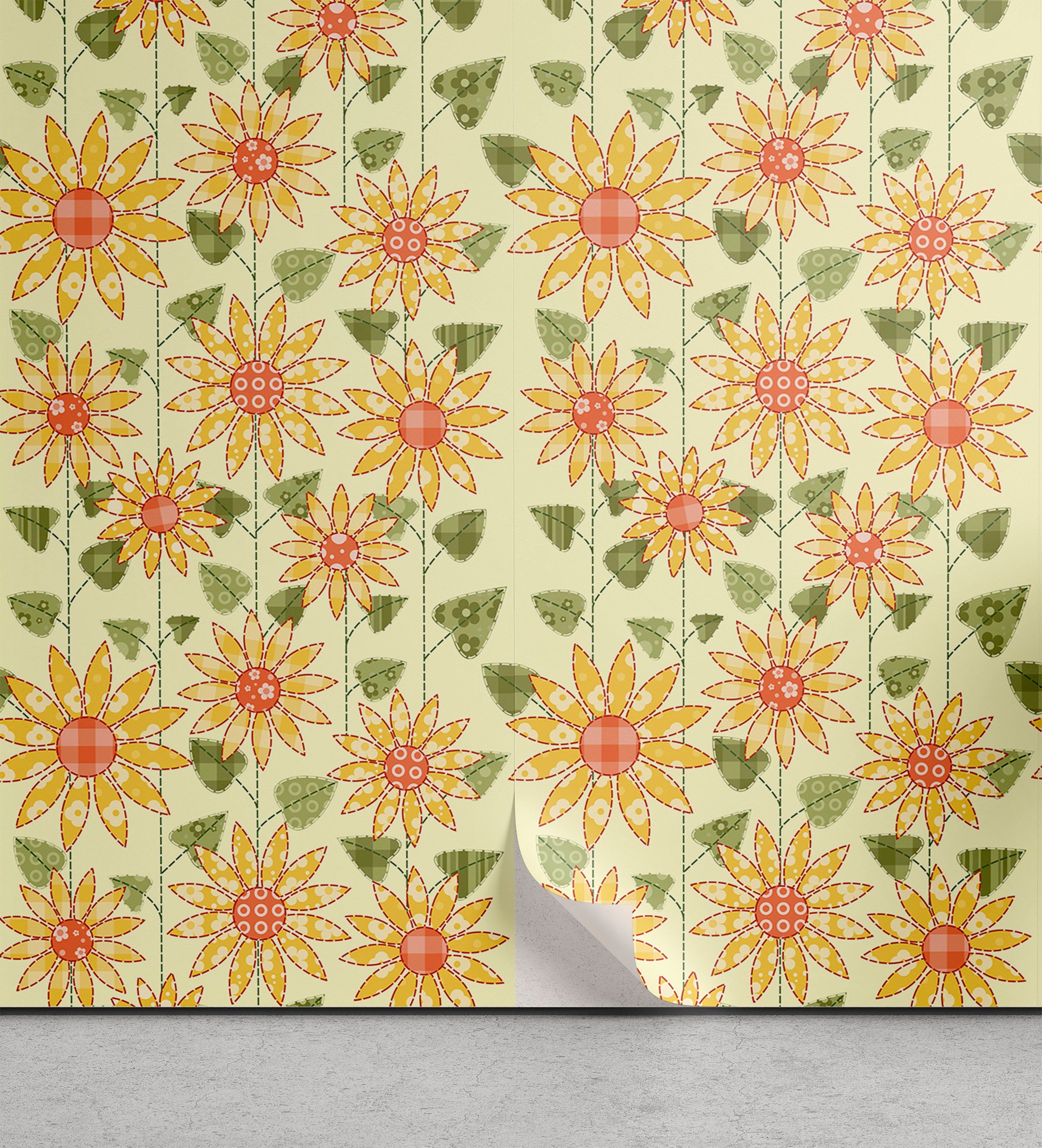 Abakuhaus Sonnenblume Patchwork-Art-Kunst Wohnzimmer Vinyltapete selbstklebendes Küchenakzent,