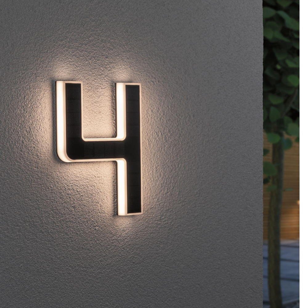 Paulmann LED Solarleuchte LED Solar Hausnummer 4 in Schwarz 0,2W 6lm IP44, keine Angabe, Leuchtmittel enthalten: Ja, fest verbaut, LED, warmweiss, Solarleuchten