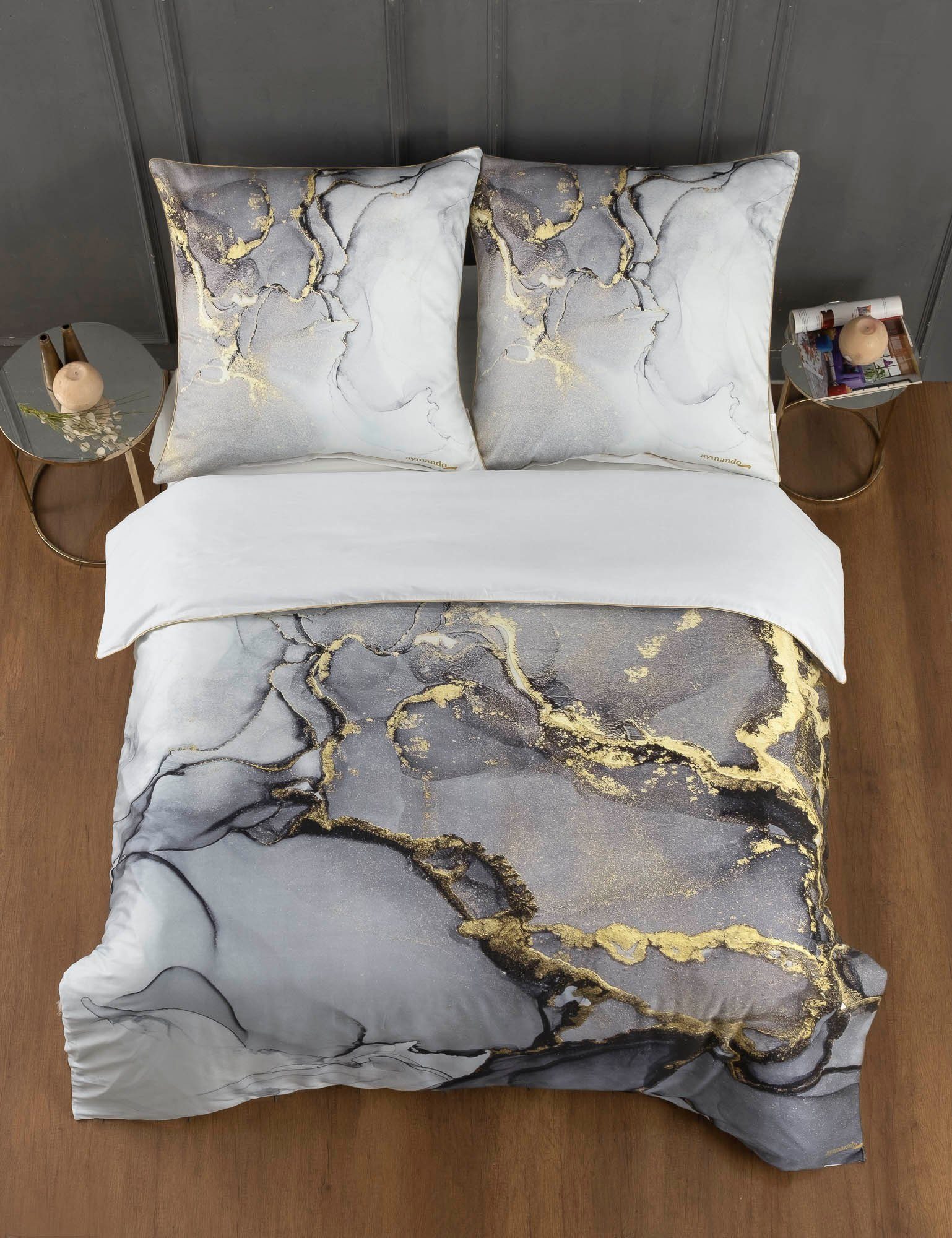 Aymando Bettwäsche Marble Grey, 100% Baumwolle Mako Satin, 2 teilig, Saum u günstig online kaufen