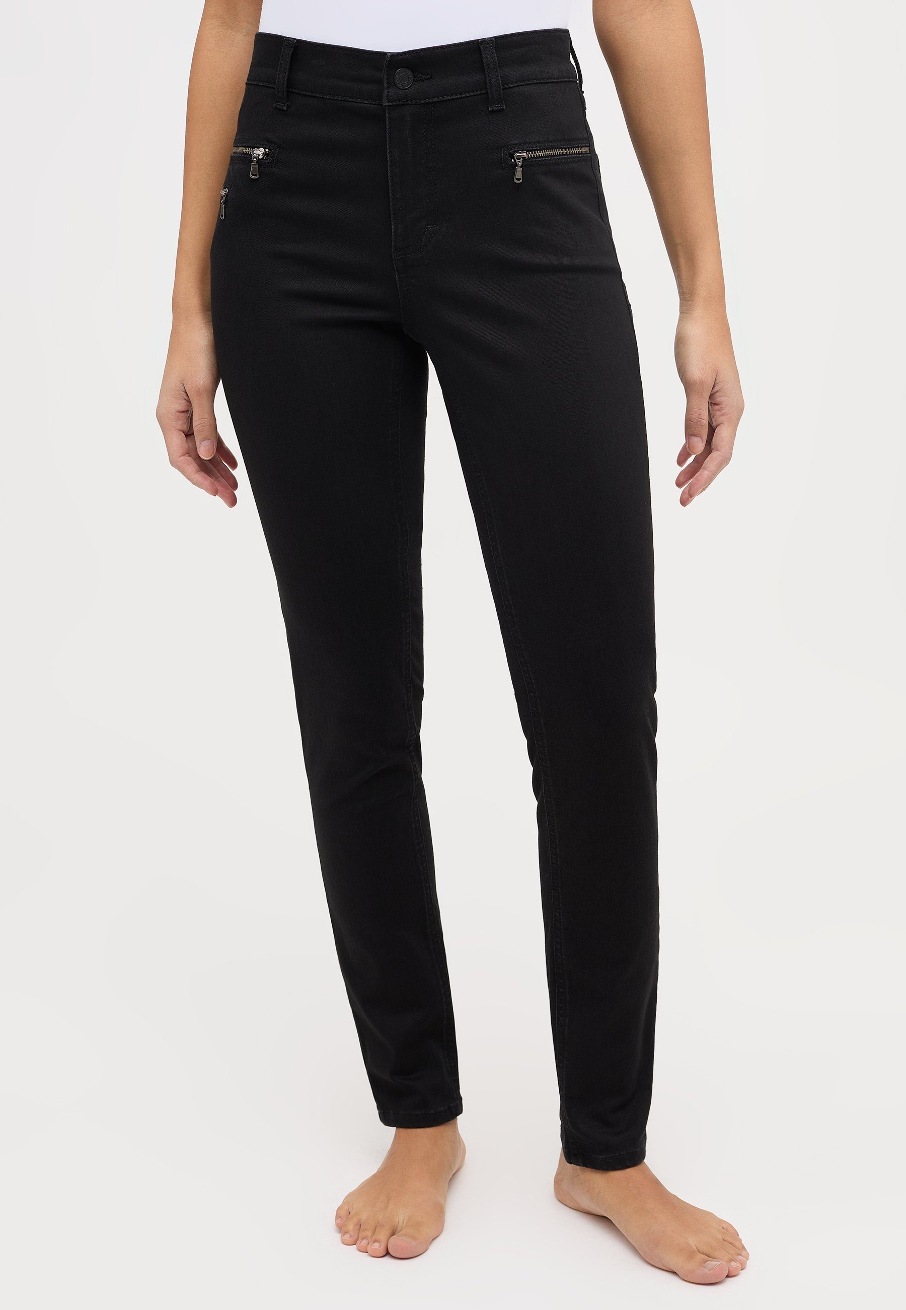 ANGELS Zierreißverschlüssen mit Jeans schwarz Zip Slim-fit-Jeans Label-Applikationen Malu mit