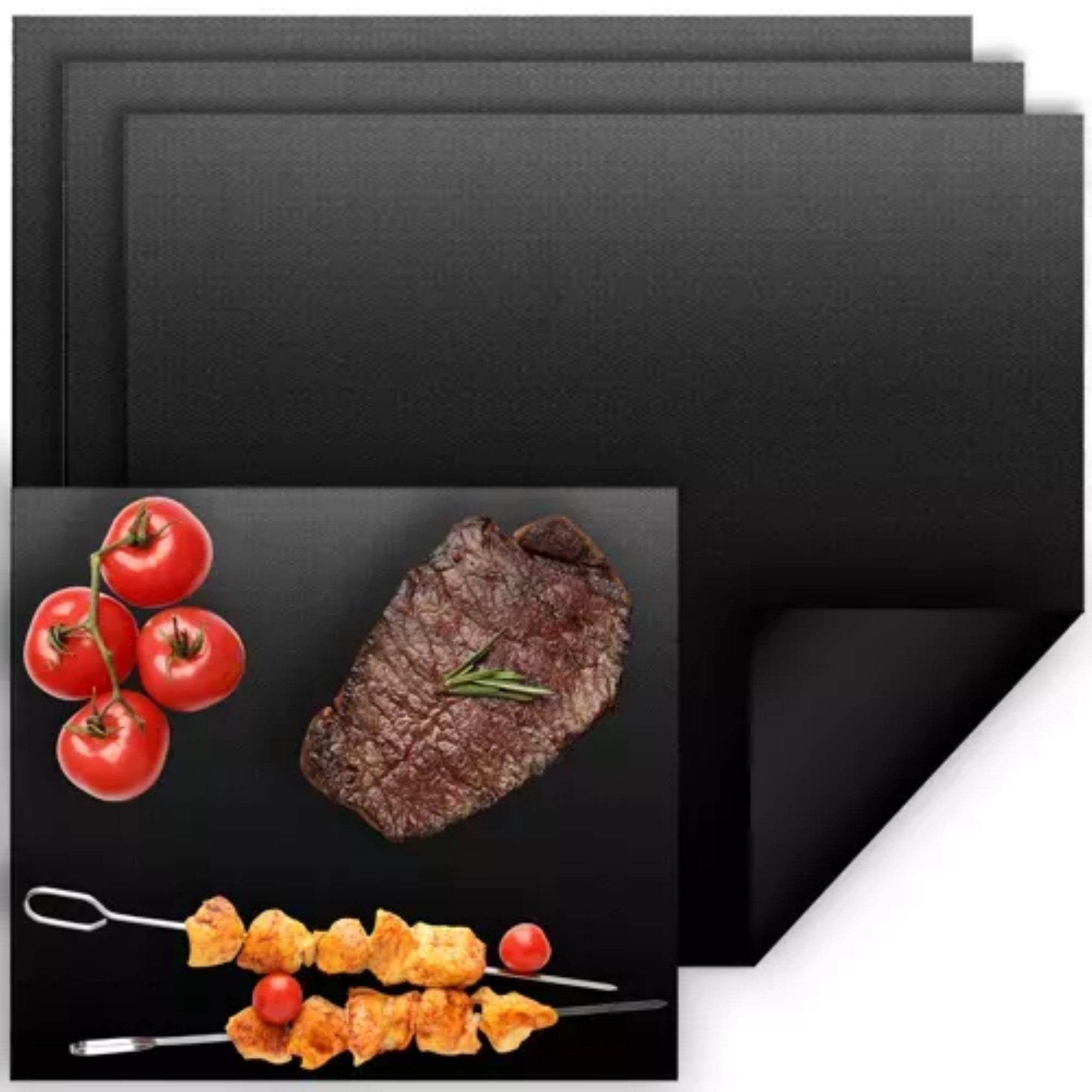 Ruhhy Backmatte Premium BBQ Antihaft-Grill- und Backmatten-Set 3-teilig, Backsilikon (3er Grillmatten-Set, 3-tlg., 3x Grillmatten), Wiederverwendbar, Antihaftbeschichtung, Flexibel