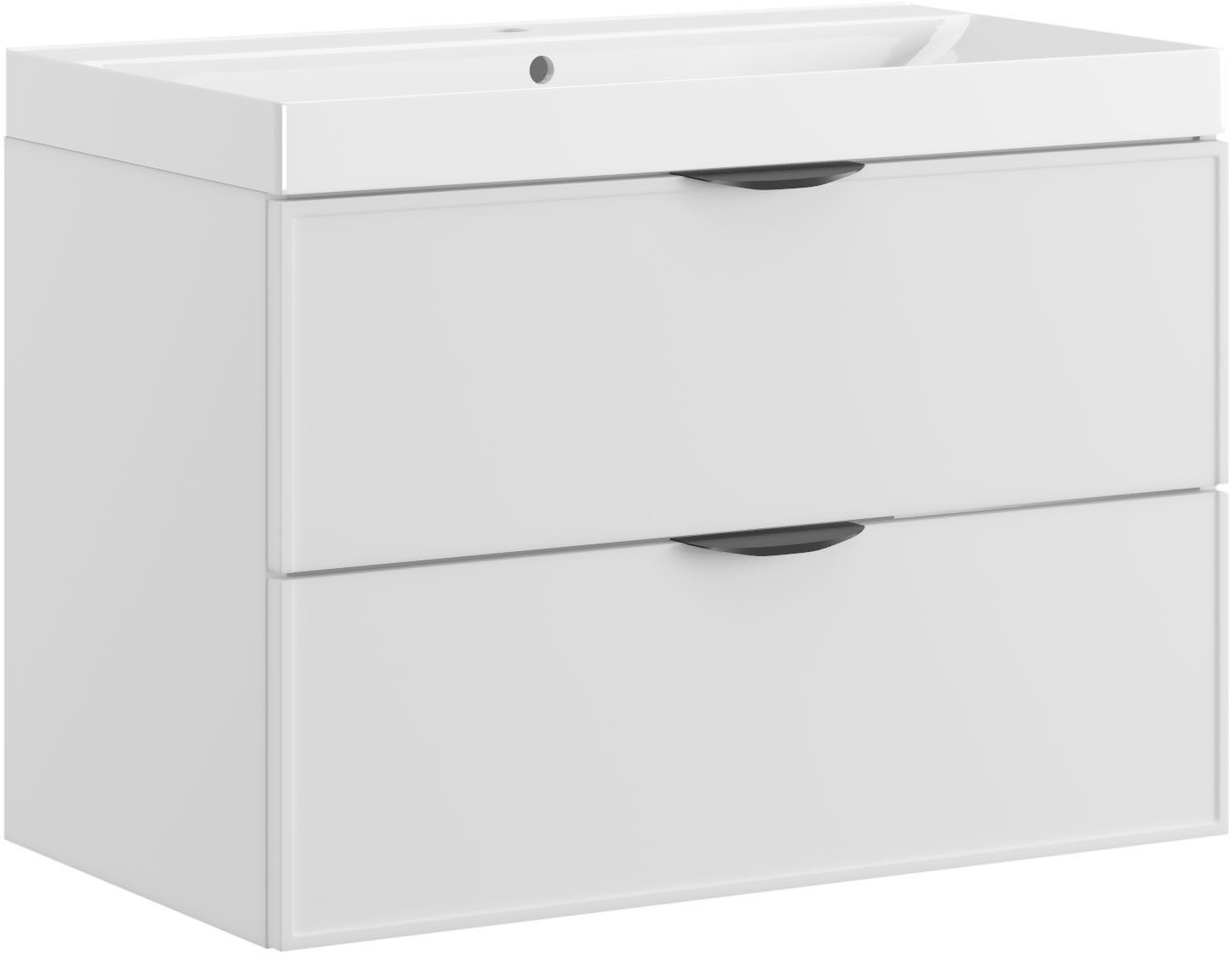 welltime Waschtisch FLOW SIMPLE mit Waschbecken, Breite 60 oder 80cm, modernes Design, Schrank mit 2 Schubladen, Soft-Close-Function, in 2 Breiten erhältlich