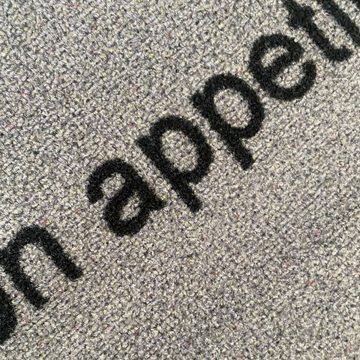 Teppich Küchenläufer in grau mit Gelrücken und schwarz-gelbem Schriftzug, Teppich-Traum, rechteckig, Höhe: 5 mm
