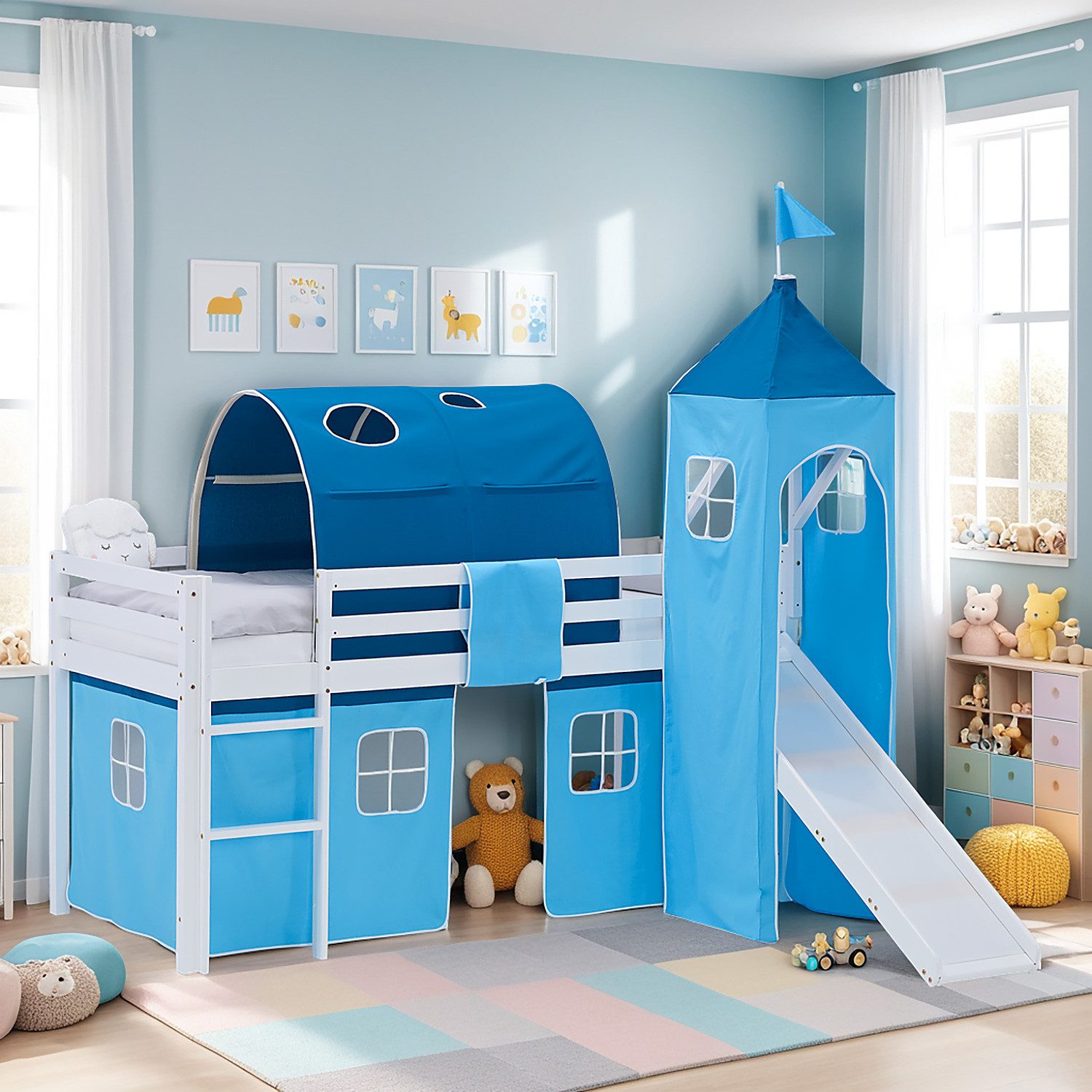 Homestyle4u Hochbett 90x200 Vorhang Kinderbett Holz günstig online kaufen