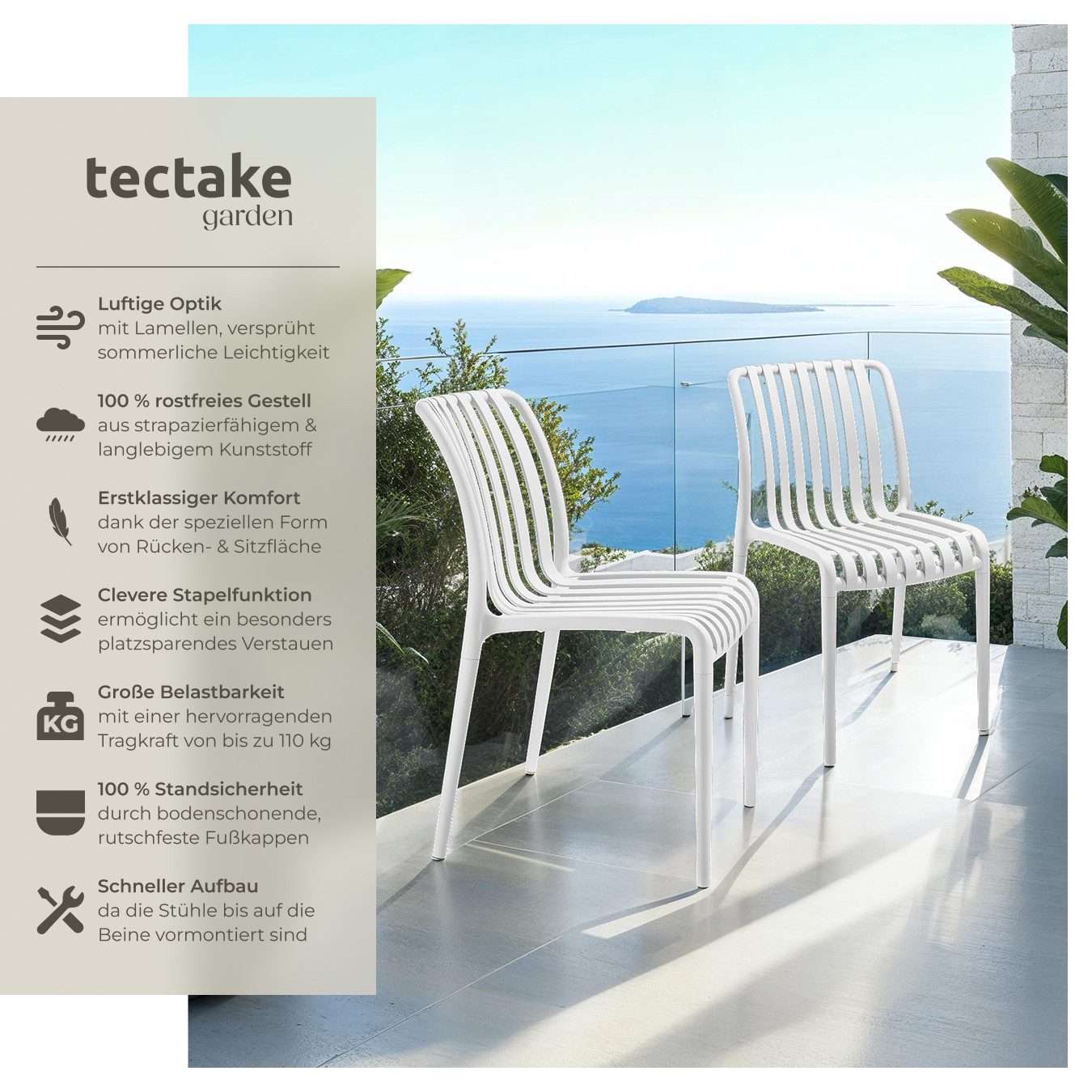 tectake Gartenstuhl Balkonstuhl Alcudia, wetterfest und UV-beständig, stape günstig online kaufen