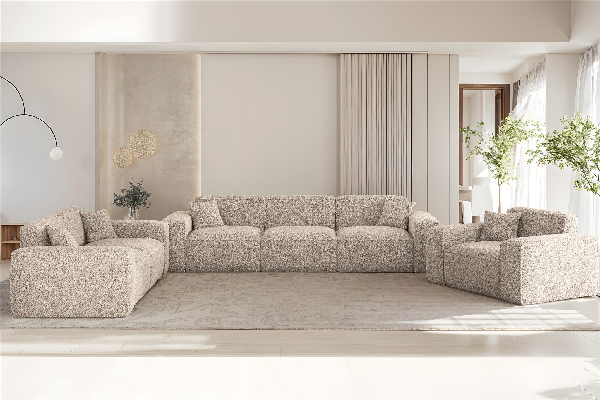 Fun Möbel 3-Sitzer Sofa Designersofa CELES PREMIUM in Stoff Sven, Rundumbezug, 2 x Zierkissen – Bild 3 von 5