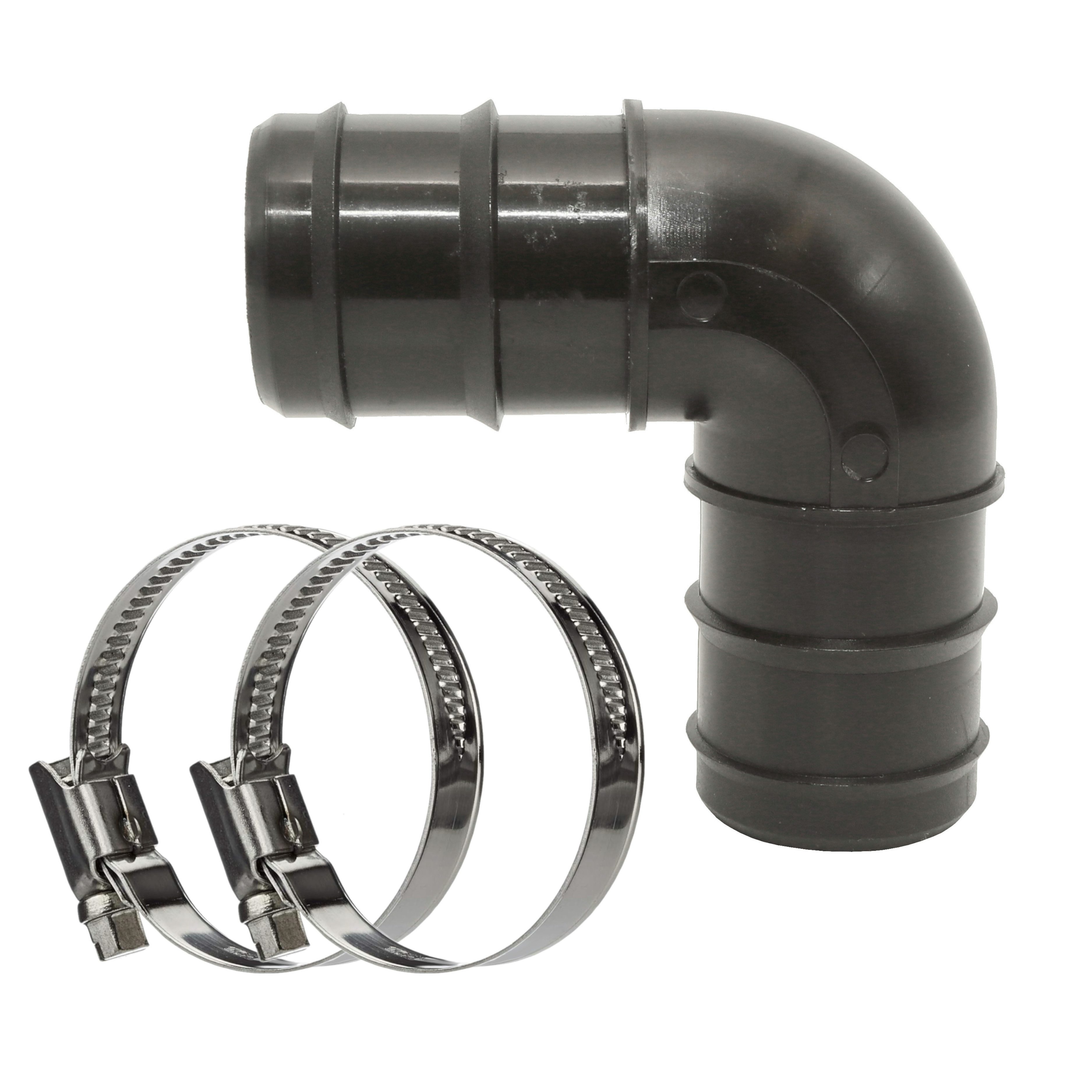 HAF Schlauchverbinder 1x Schlauchverbinder Winkel 90° 38mm 2x Schlauchschelle Poolschläuche, (Zum Anschluss von Sandfilteranlagen, Optimal zum Verbinden von Poolschläuchen), Aus hochwertigem und stabilem Kunststoff