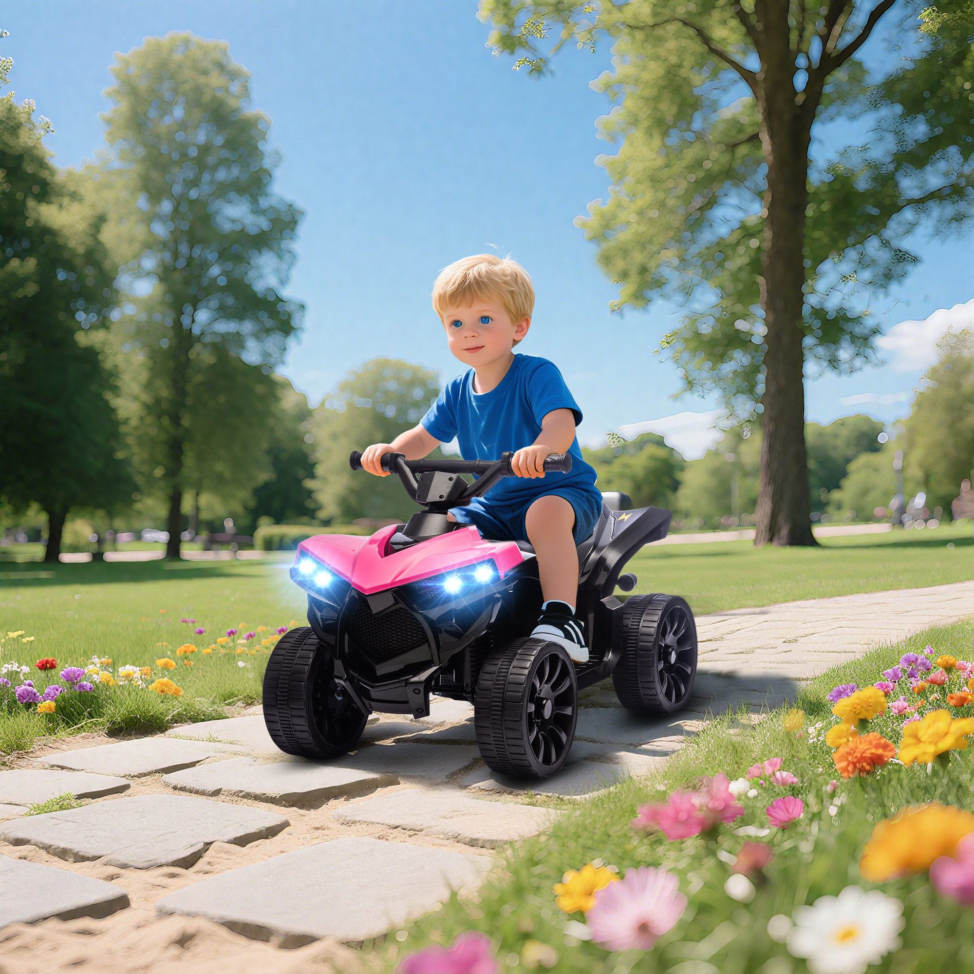 AIYAPLAY Elektro-Kinderquad 6V Elektro Quad für Kinder mit Vorwärts-, Rückwärtsfunktion, Musik, Belastbarkeit 25 kg, (1-tlg), mit LED-Scheinwerfer, 4 Rädern, für 37-72 Monate Kinder, Rosa