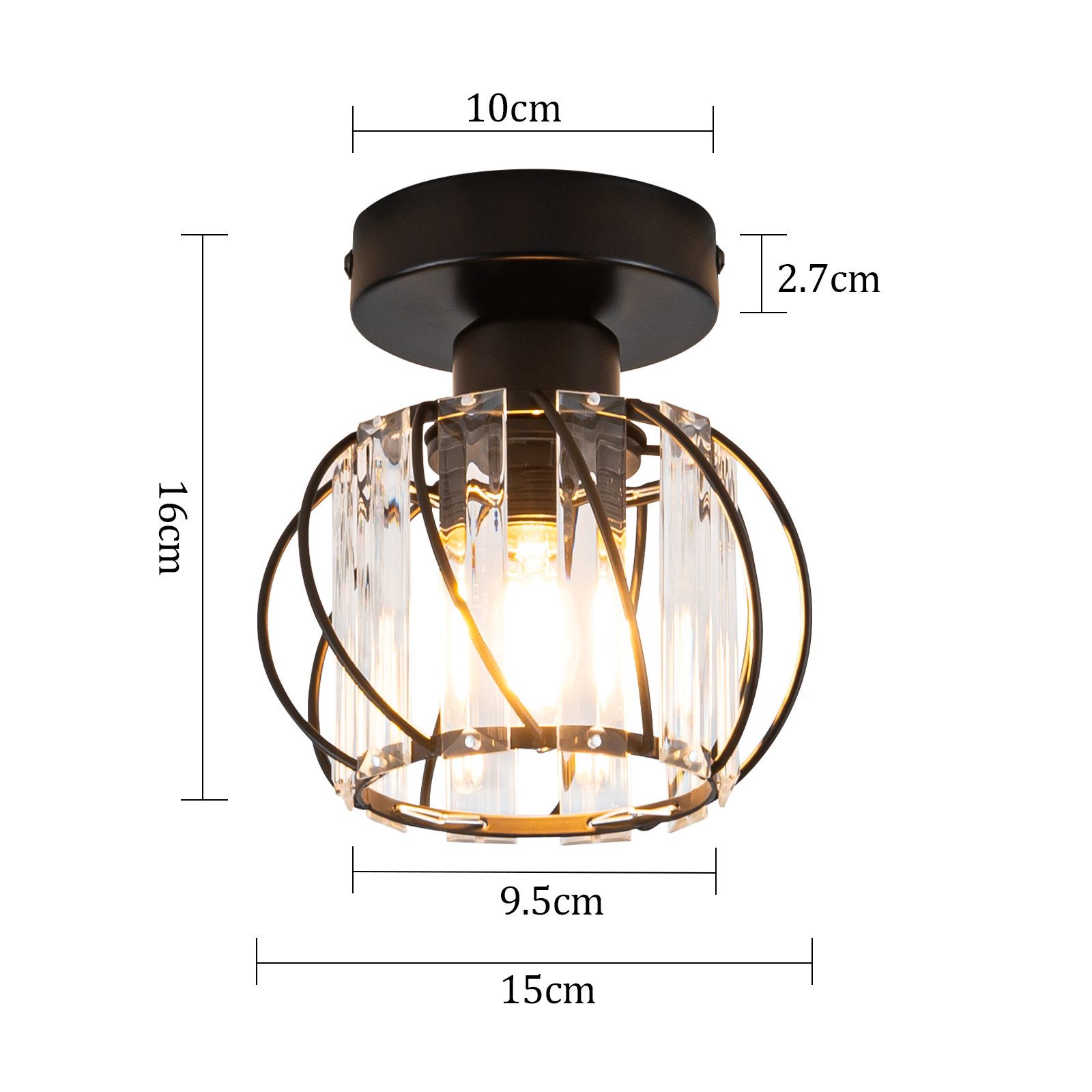 Nettlife Deckenleuchte Schwarze Kristall moderne Deckenlampe E27 Metallrahmen geeignet, ohne Leuchtmittel, Innen Deckenbeleuchtung für Korridor Balkon Wohnzimmer Hotel