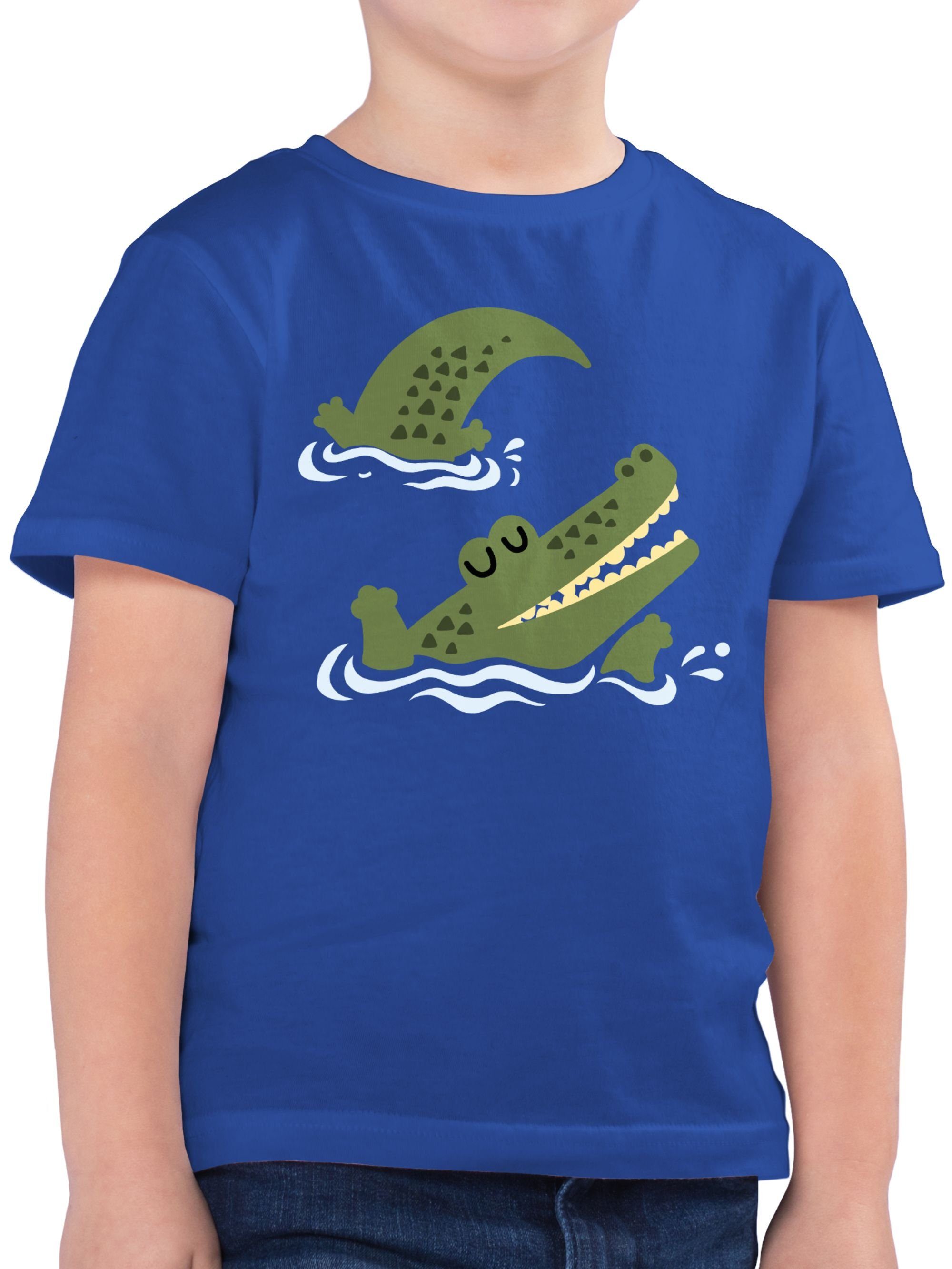 Shirtracer T-Shirt Glückliches Krokodil Tiermotiv Animal Print 2 Royalblau
