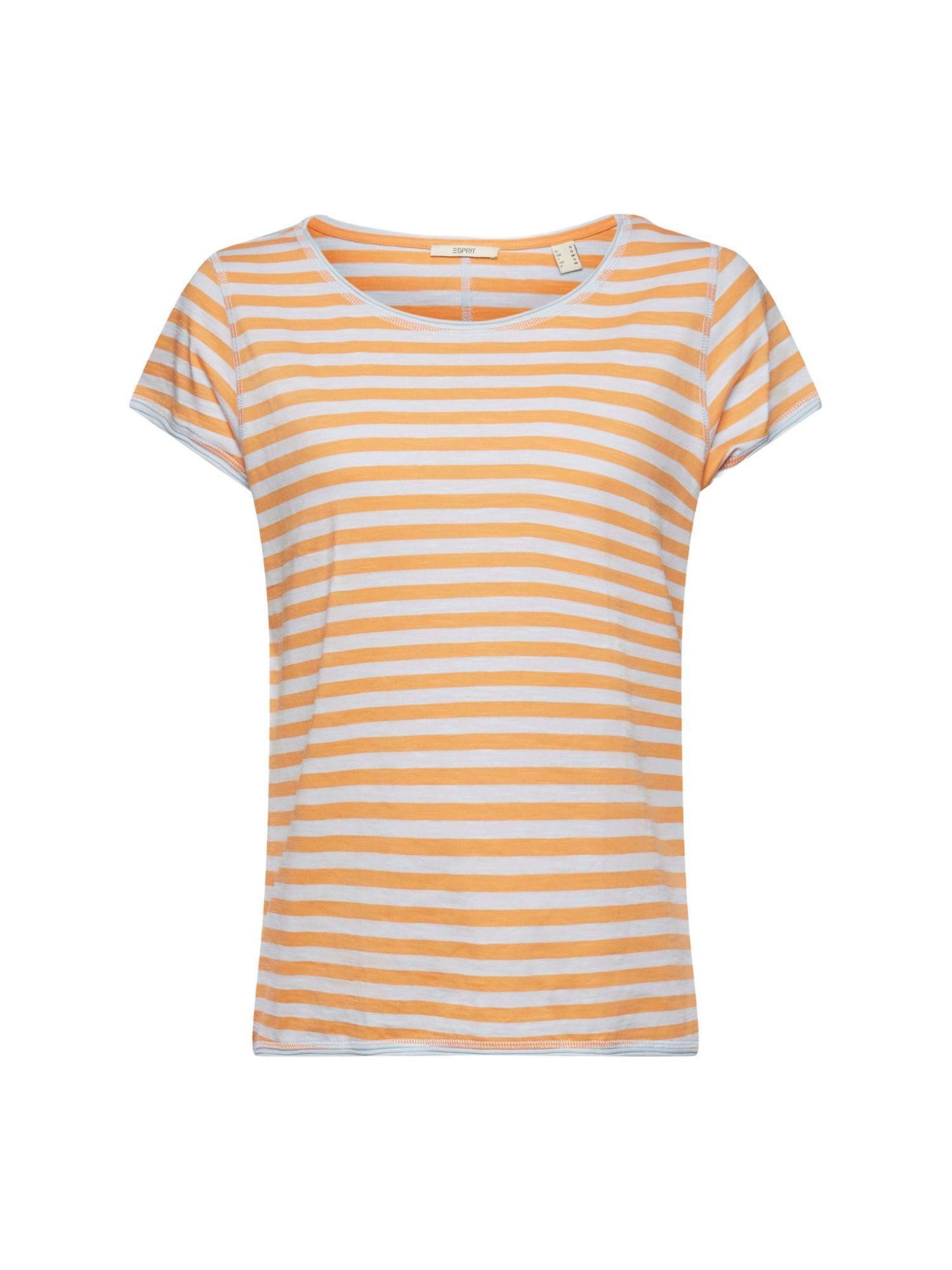 Esprit T-Shirt Streifen-T-Shirt mit Rollkanten (1-tlg) PASTEL BLUE