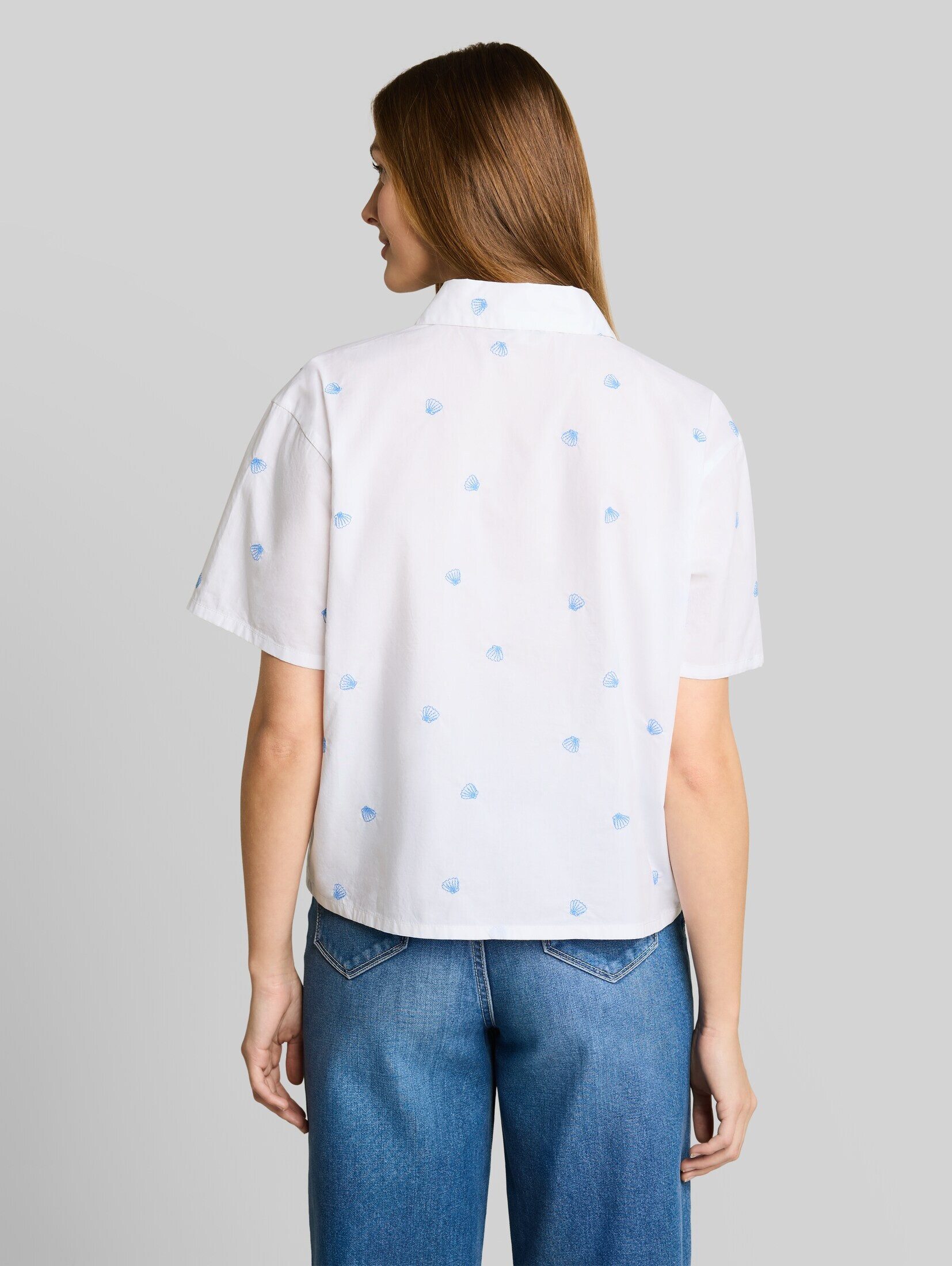 TOM TAILOR Denim Kurzarmbluse Blusen & Shirts Boxy Fit Hemdbluse mit Stickereien