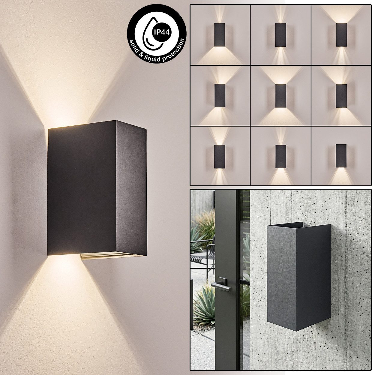 hofstein Außen-Wandleuchte Außenwandlampe aus Metall in Anthrazit mit verstellbaren Lichteffekten, moderne Wandleuchte, LED 5 Watt, 600 Lumen, 4000 Kelvin, IP44